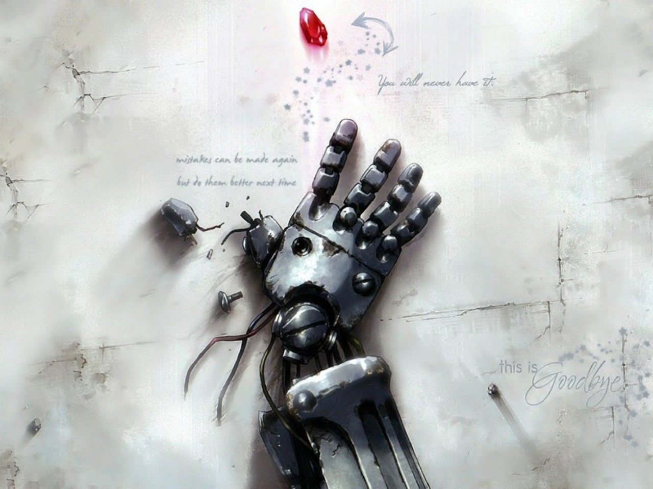 robot, hands, Hello, good bye, text, 720P, Full Metal Alchemist, Good-bye, HD Wallpaper