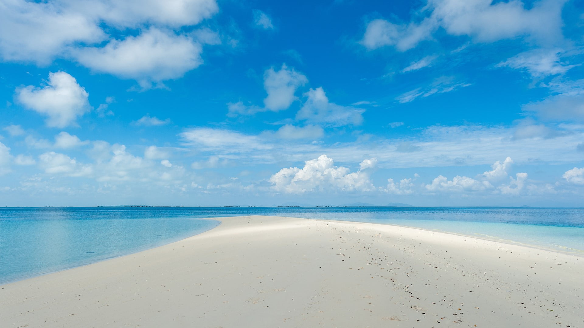 sky, clouds, 1080P, landscape, Sabah, nature, horizon, Malaysia, sand, beach, coast, HD Wallpaper