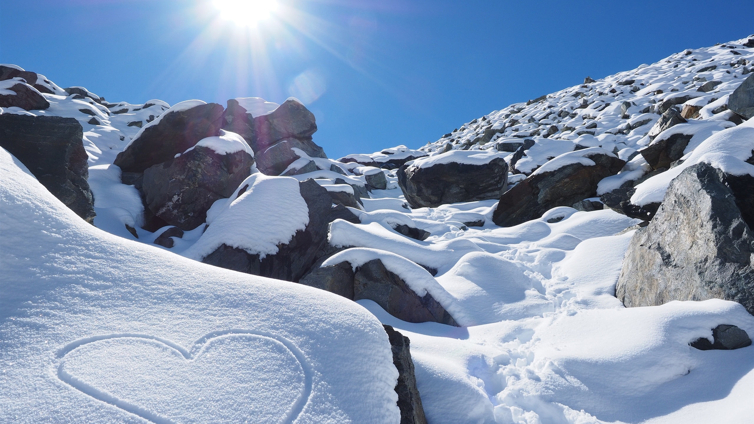nieve, corazon, naturaleza, 2K, HD Wallpaper