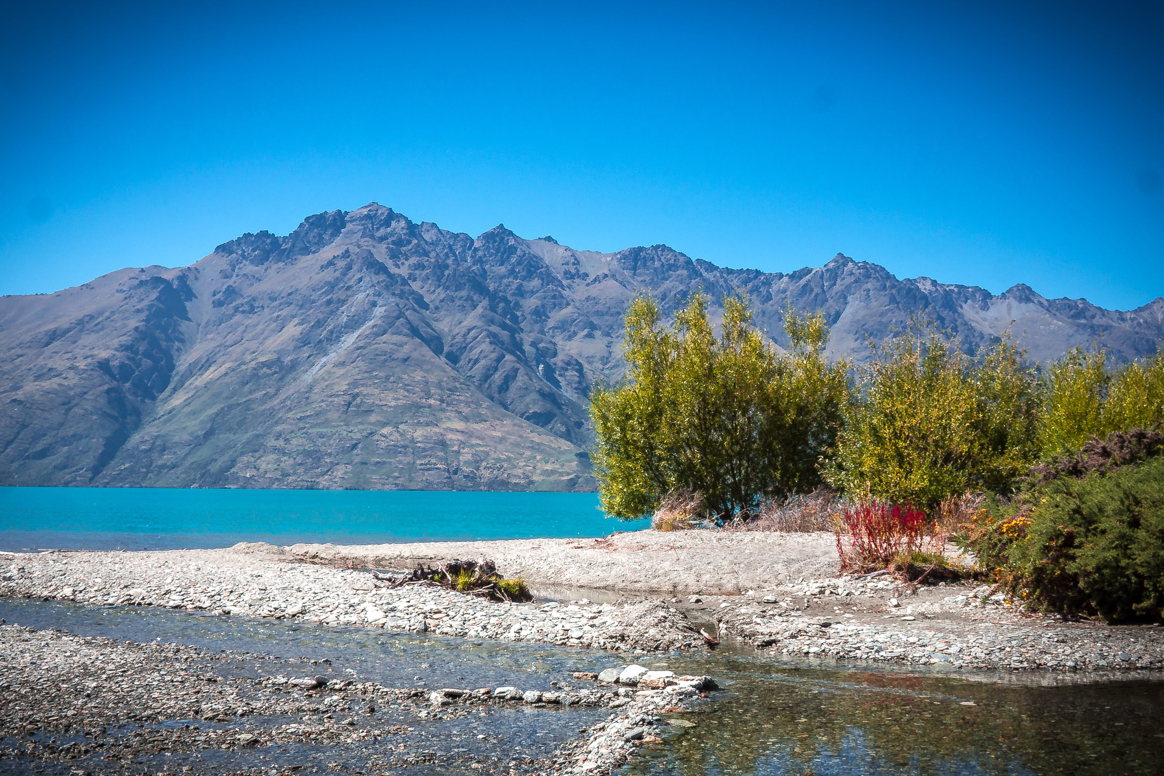 blue, beauty in nature, idyllic, New Zealand, nature, glenorchy, mountain, scenery, day, landscape, 4K, no people, mountain range, water, tranquility, HD Wallpaper