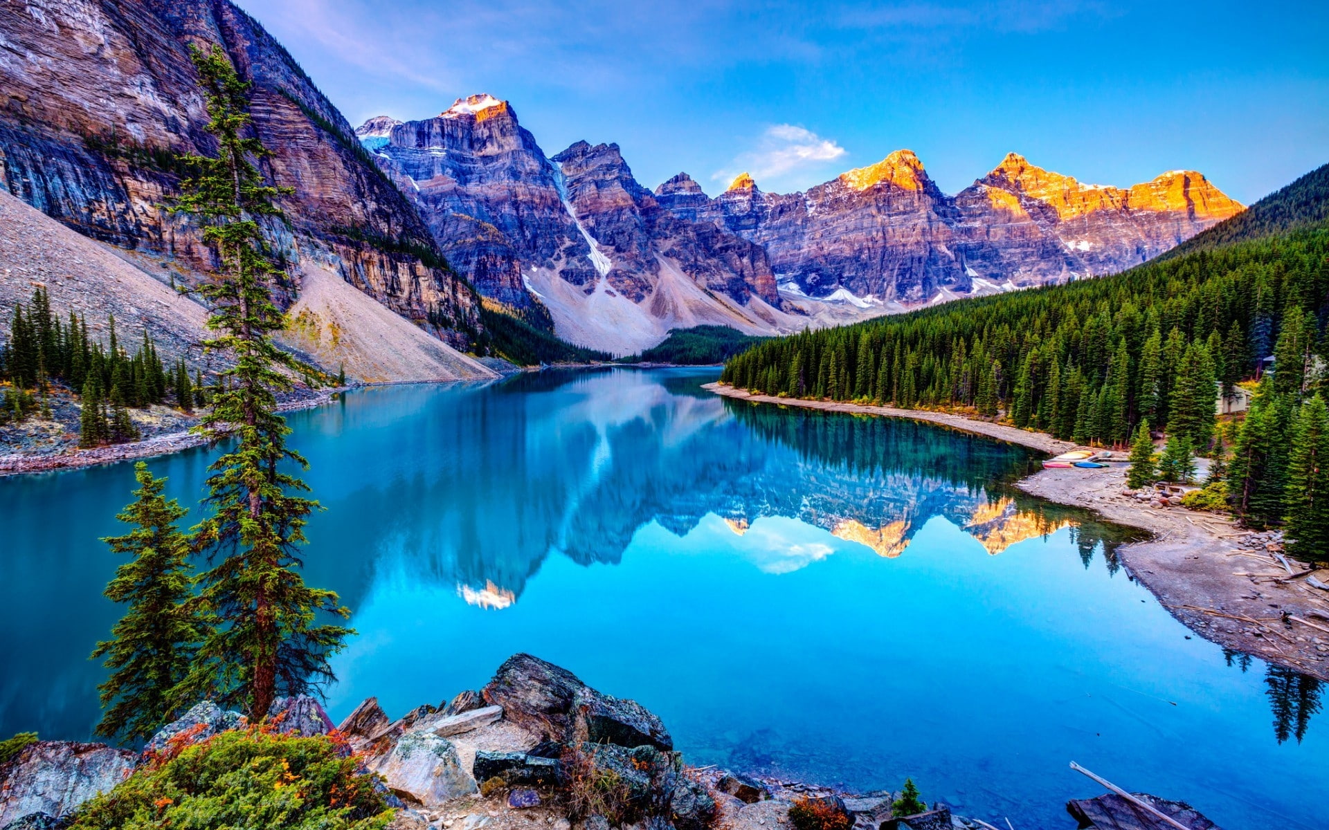1080P, landscape, blue sky, lake, mountains, mirror, HD Wallpaper