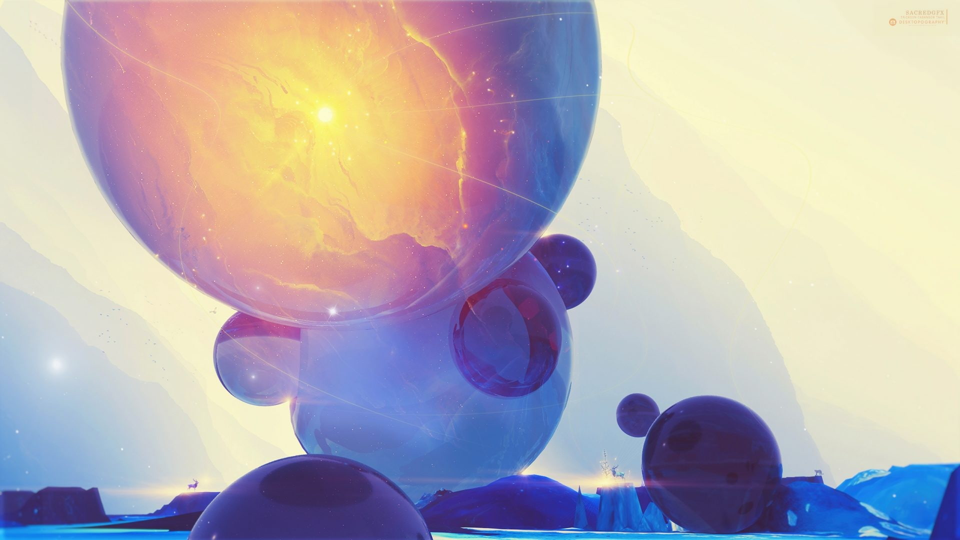 transportation, glass - material, close-up, 1080P, sky, artwork, glasses, sphere, day, sunglasses, abstract, still life, Desktopography, air vehicle, balloon, HD Wallpaper