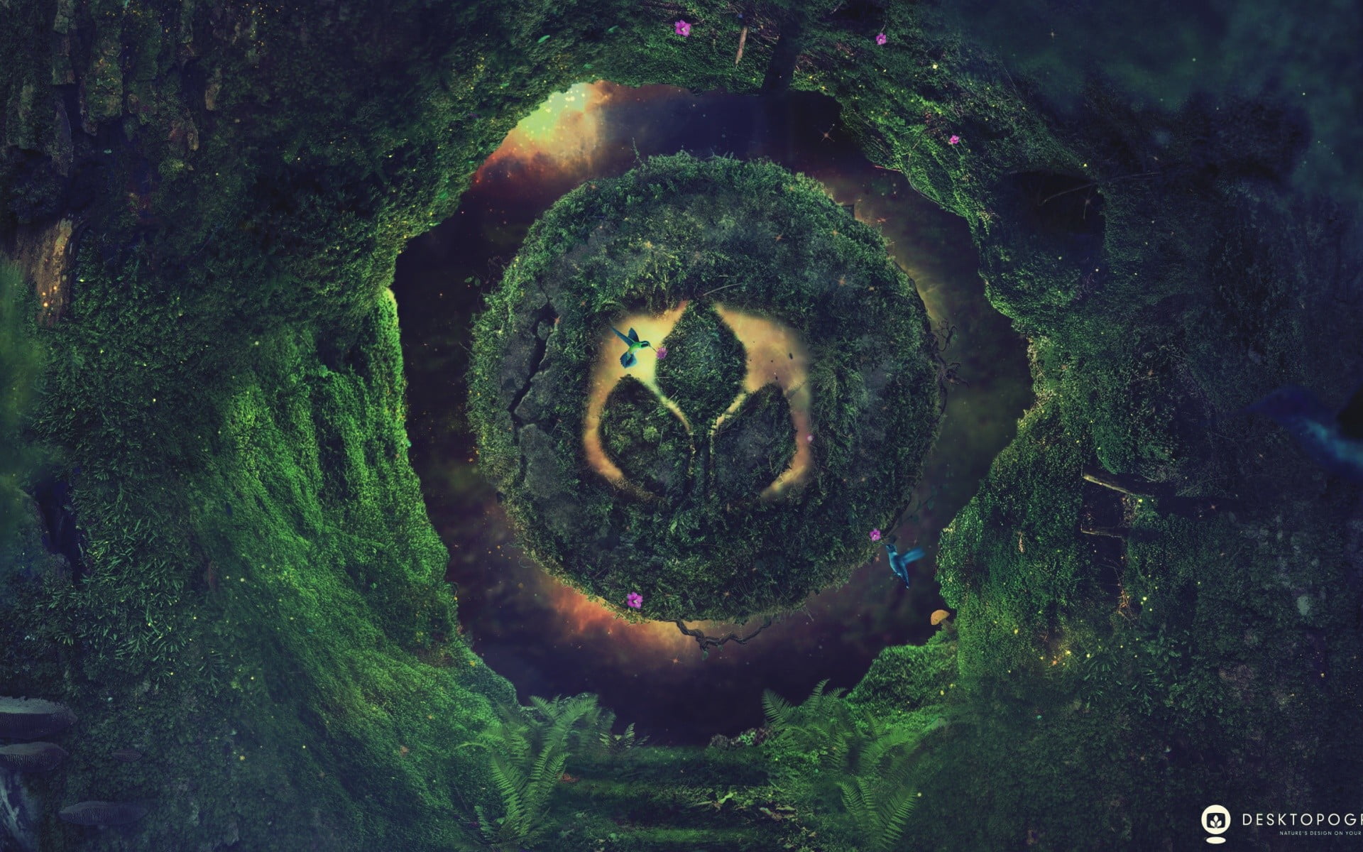 geometric shape, painting, art and craft, tree, outdoors, creativity, green color, land, digital composite, design, shape, nature, Desktopography, no people, HD Wallpaper