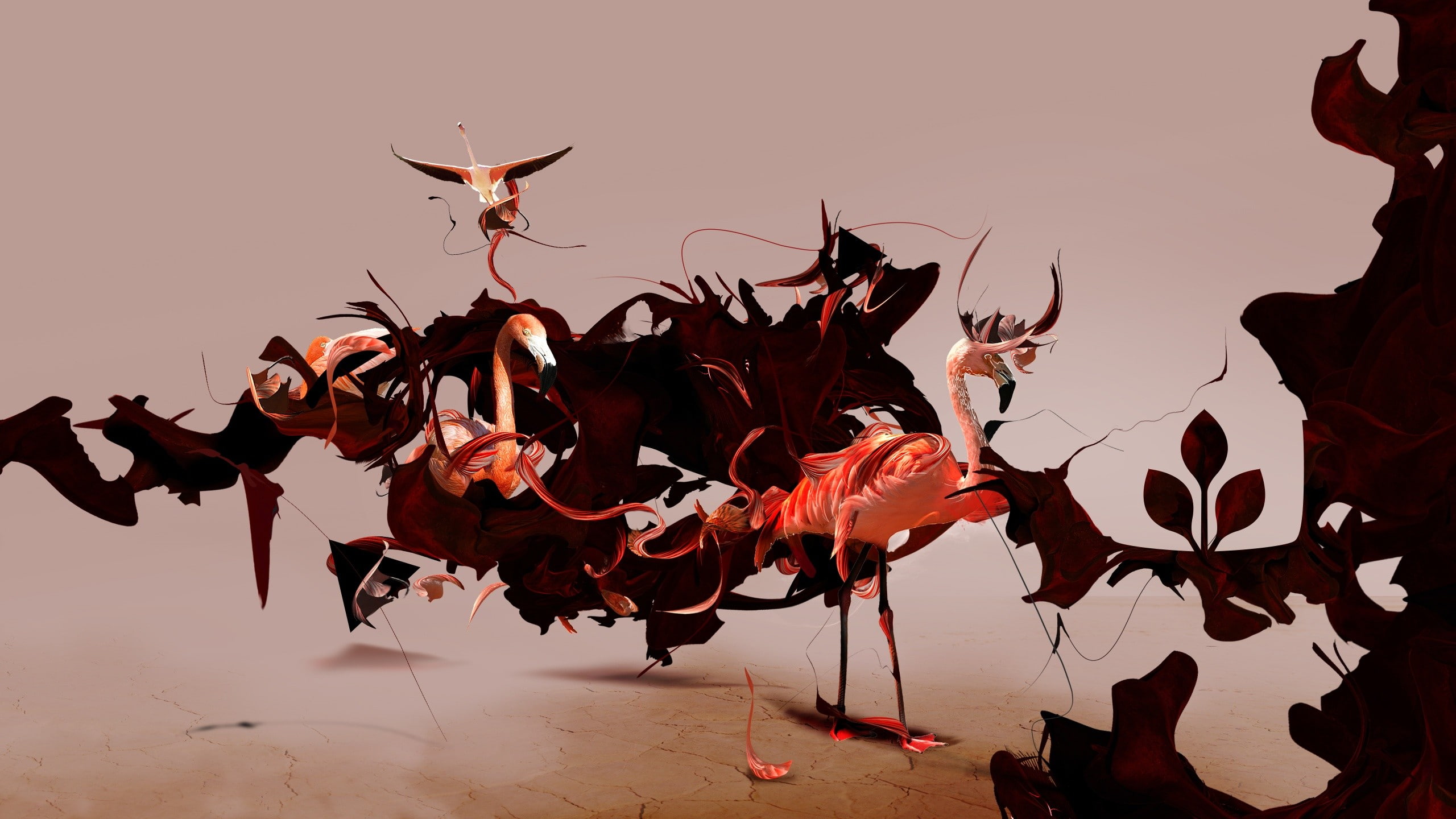 flock of birds, Desktopography, vertebrate, art and craft, birds, large group of animals, outdoors, 2K, representation, sky, nature, animal themes, orange color, HD Wallpaper