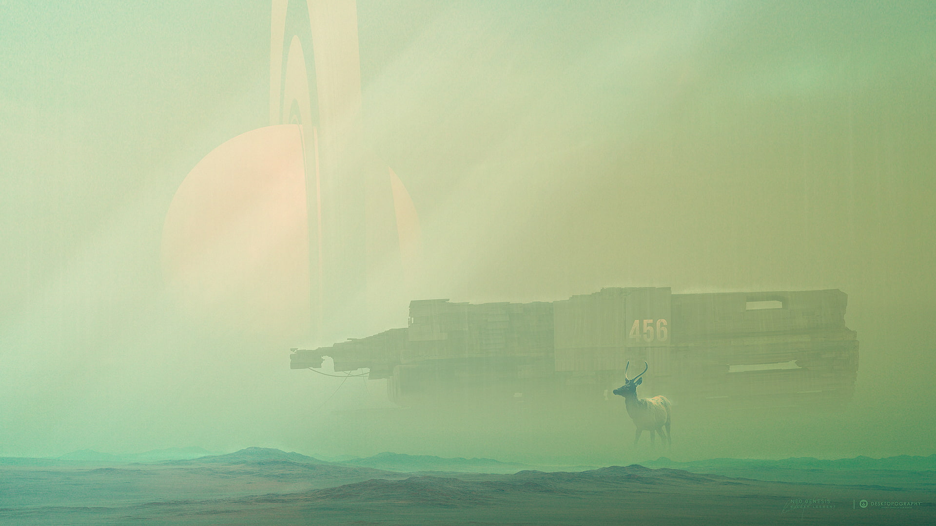 sun, deer, Desktopography, 1080P, building exterior, water, land, the past, nature, beauty in nature, sky, lens flare, day, no people, building, architecture, HD Wallpaper