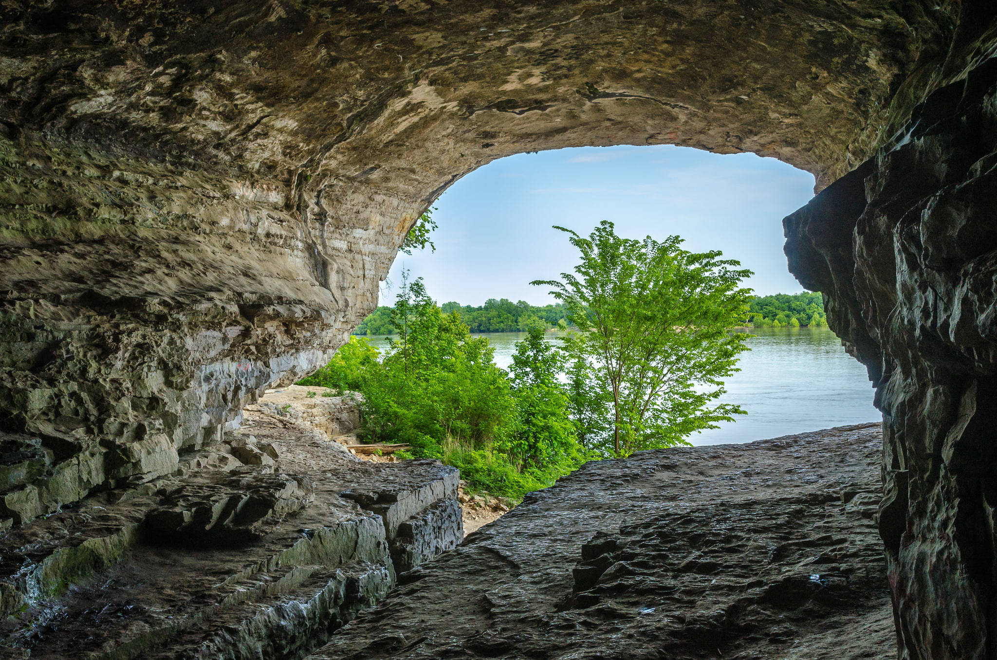 cave, the grotto, rock, trees, 1080P, the sky, HD Wallpaper