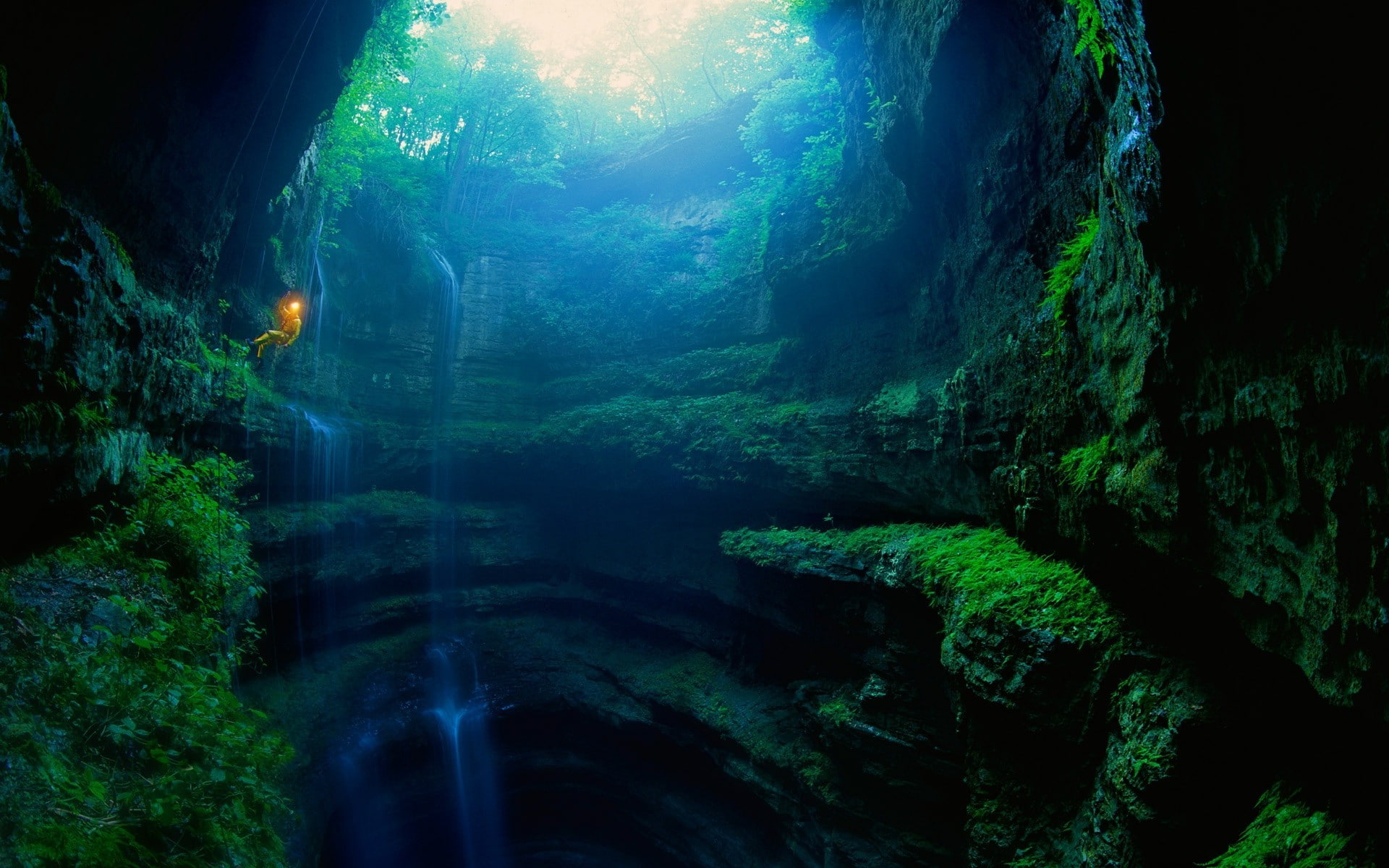 land, beauty in nature, tranquility, rainforest, mountain, plant, cave, water, forest, 1080P, day, solid, non-urban scene, tree, rock, rock - object, nature, HD Wallpaper