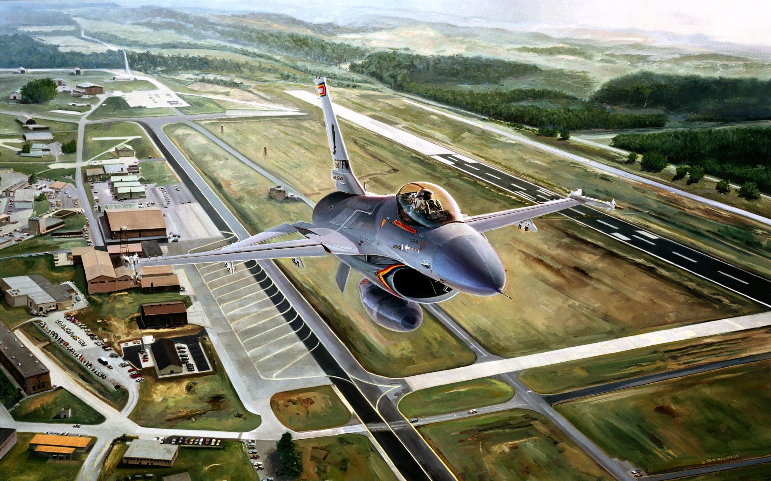 aircraft, general, drawing, mission, fighting, painting, gray, dynamics, plane, falcon, 2K, f, aircraft planes, f-16, HD Wallpaper