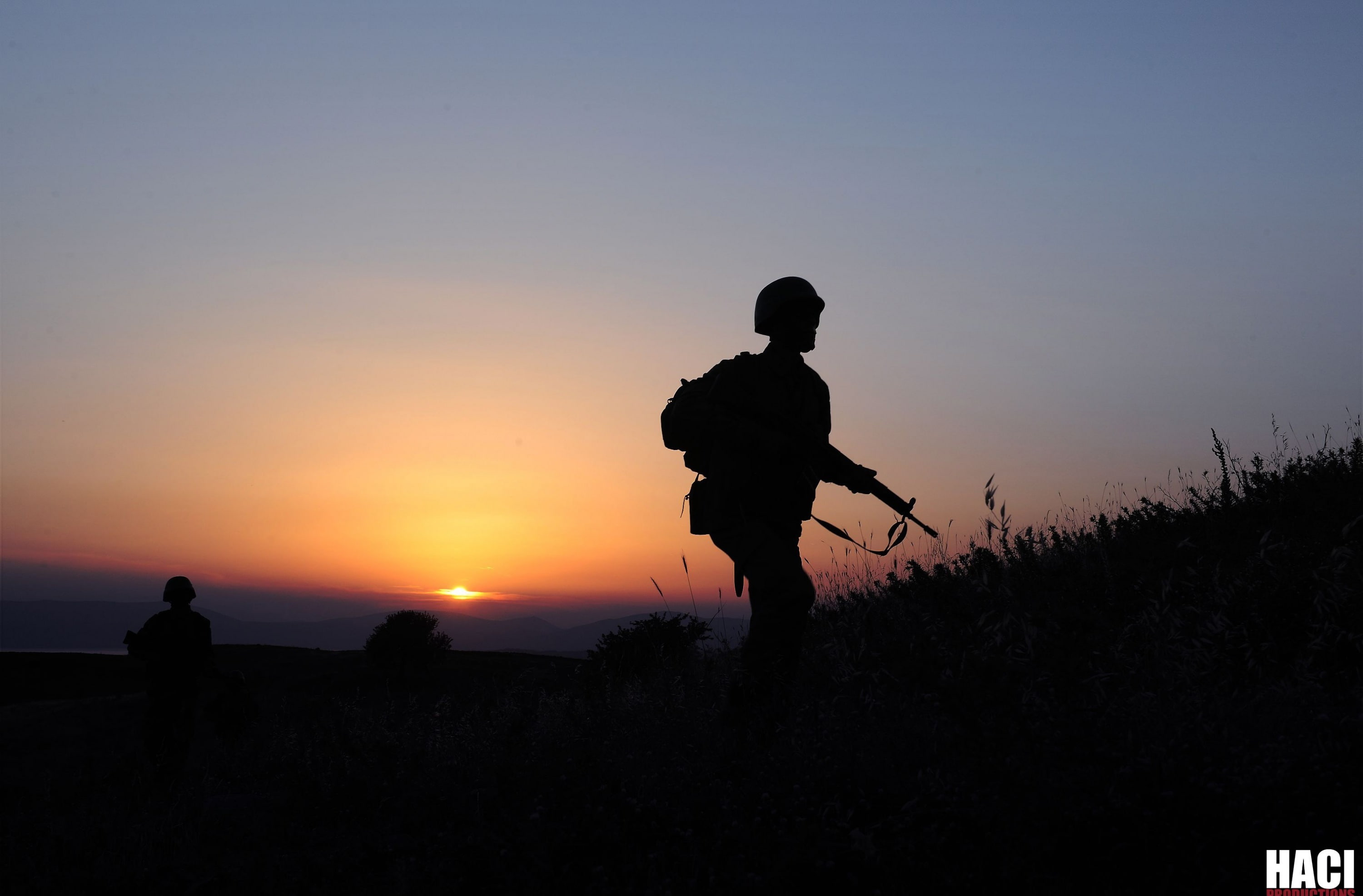 beauty in nature, turkish, Army, silhouette, outdoors, scenics - nature, sunset, 2K, men, sky, forces, leisure activity, orange color, people, armed, three quarter length, HD Wallpaper