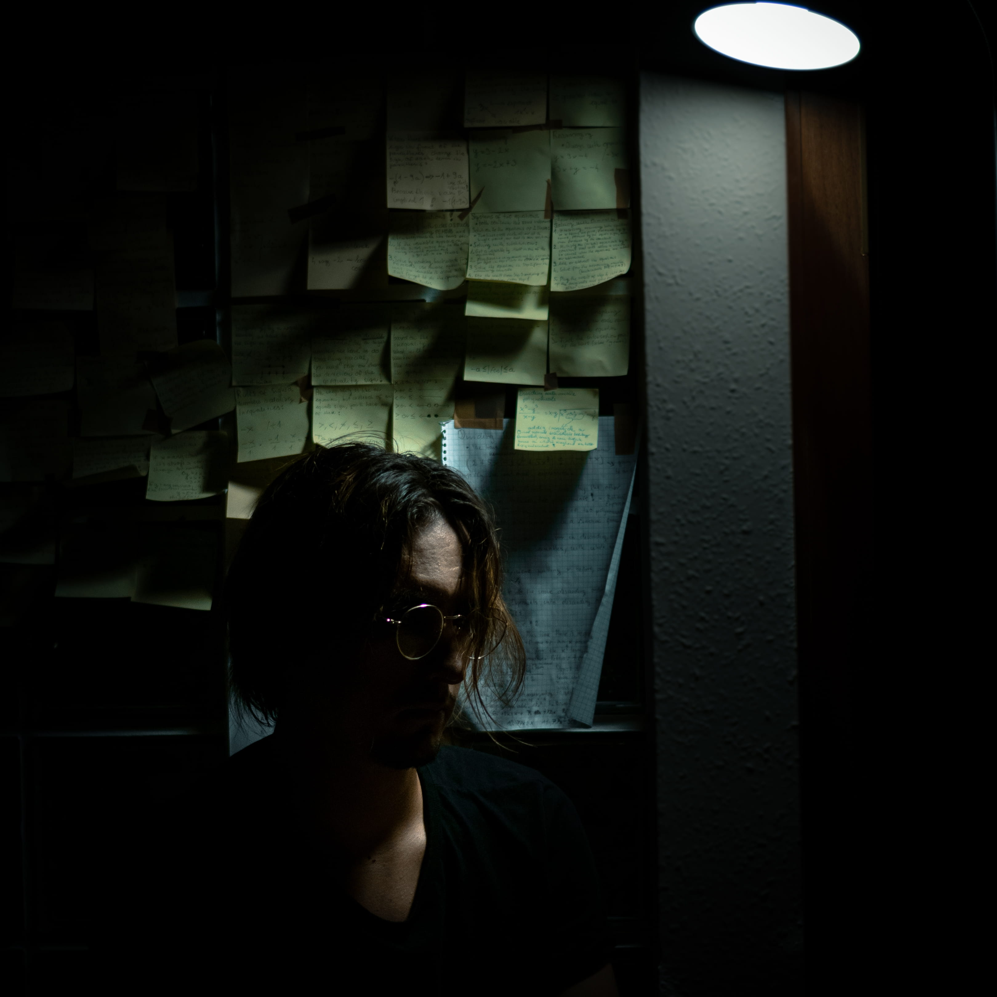 style, light, sadness, loneliness, model, looking, sticky note, portrait, pose, 2K, board, eyeglasses, sensuality, one Person, adult, lifestyles, females, Phone HD Wallpaper