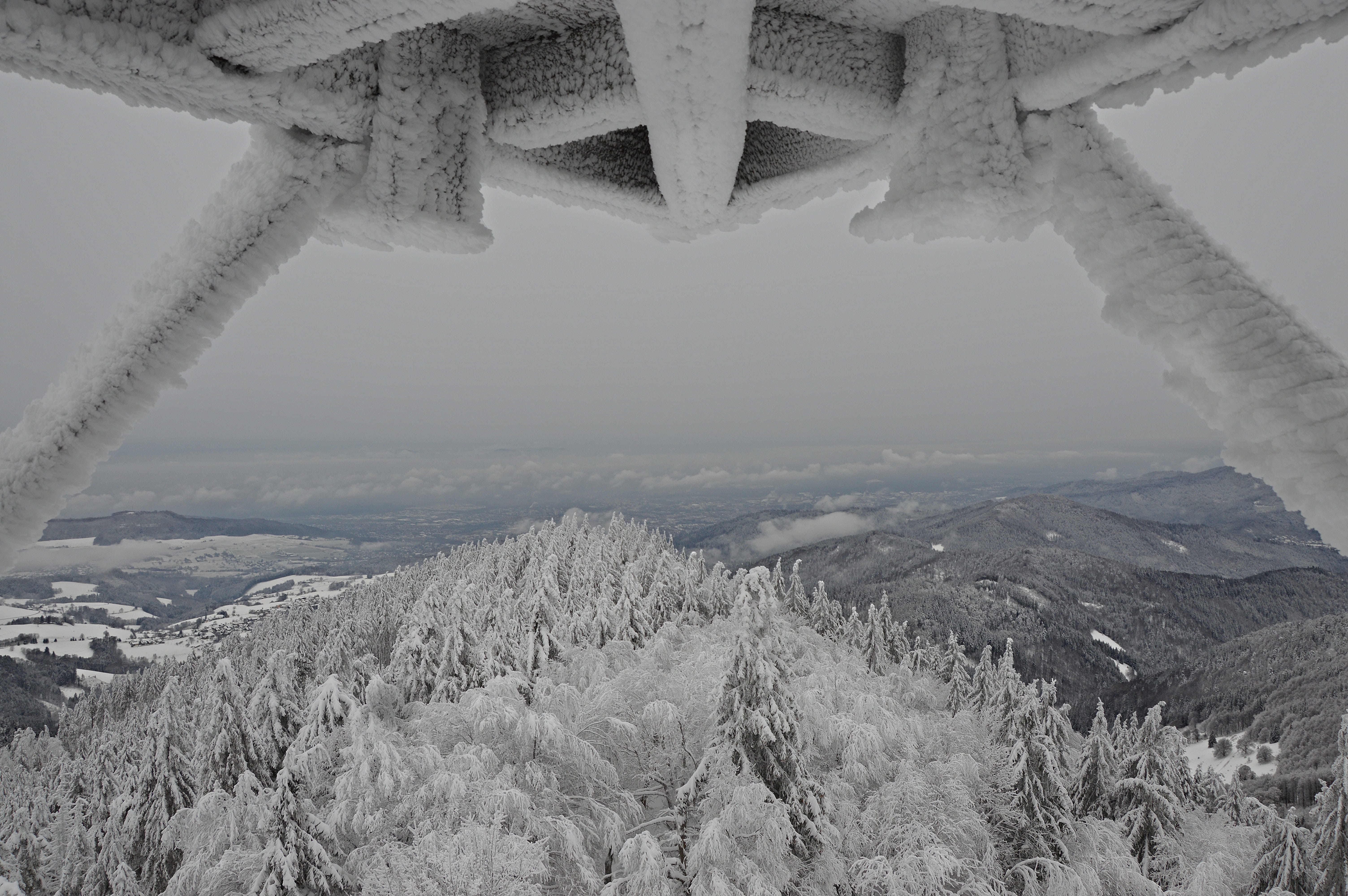 mountain, 5K, land, environment, aerial view, blackforest, nature, white, trees, tree, snow, day, weather, cold temperature, view, architecture, tranquil scene, HD Wallpaper