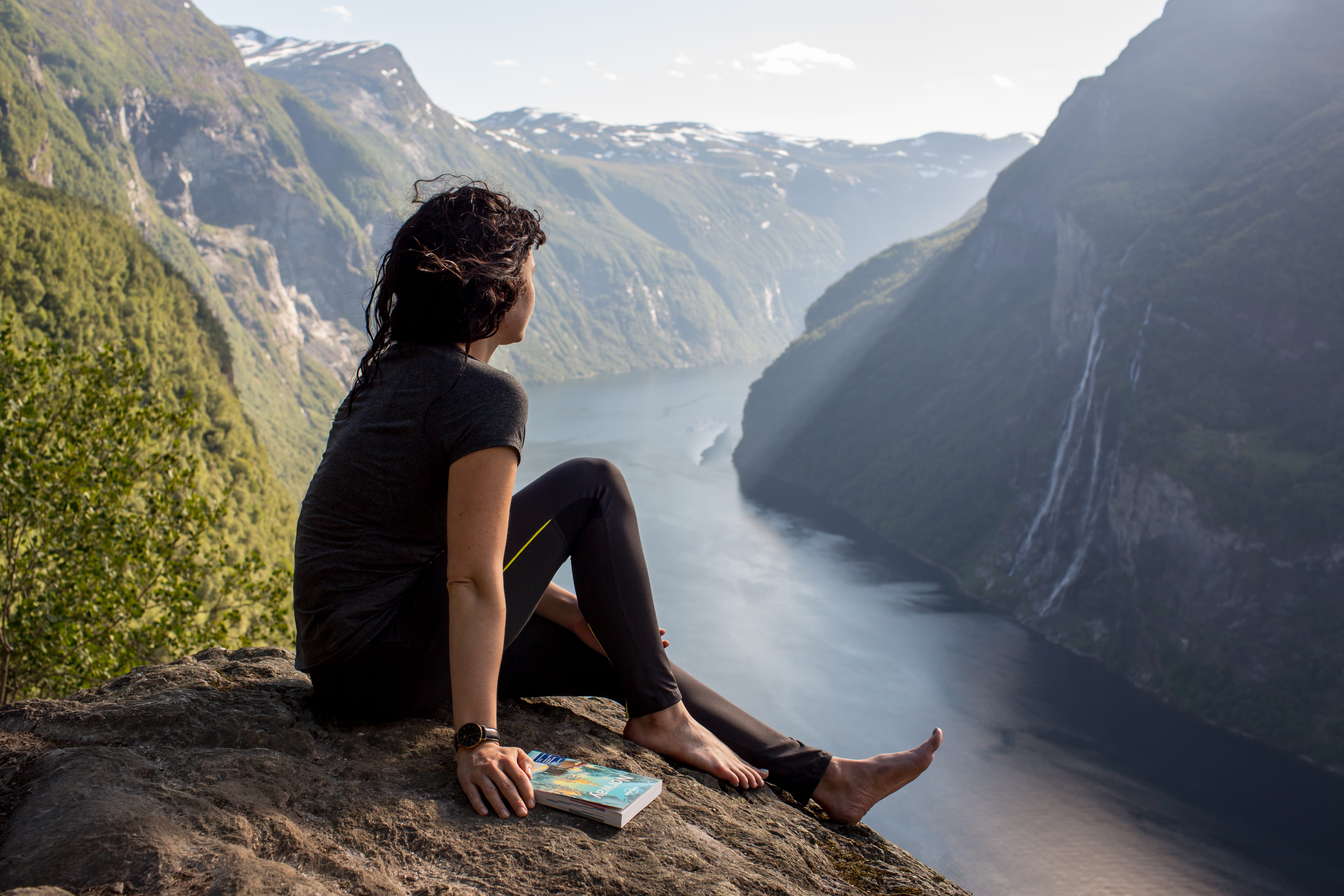 outdoor, outdoors, tranquility, day, vacations, fjord, non-urban scene, book, meditation, serene, 5K, hairstyle, female, michaela potterbaum, one person, HD Wallpaper