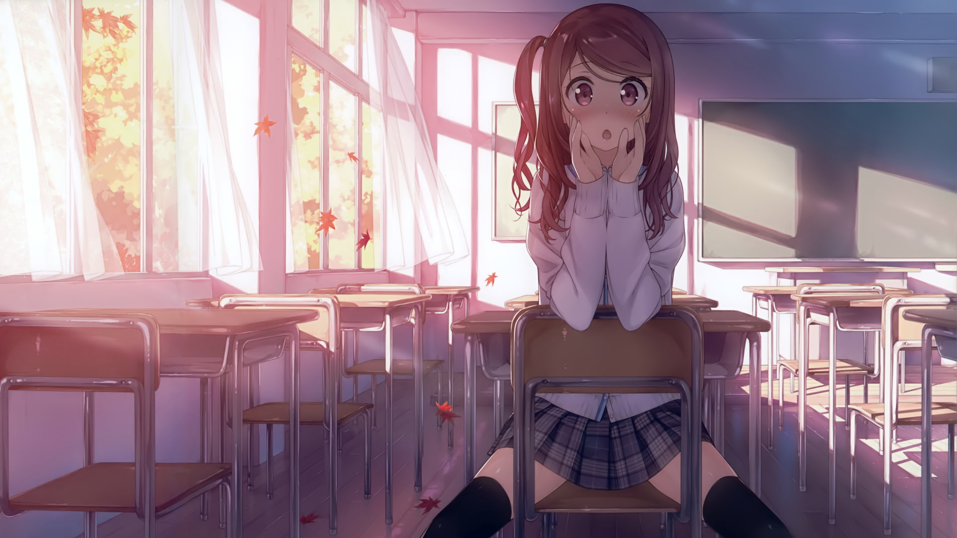Kantoku, anime girls, 1080P, thigh-highs, solo, HD Wallpaper