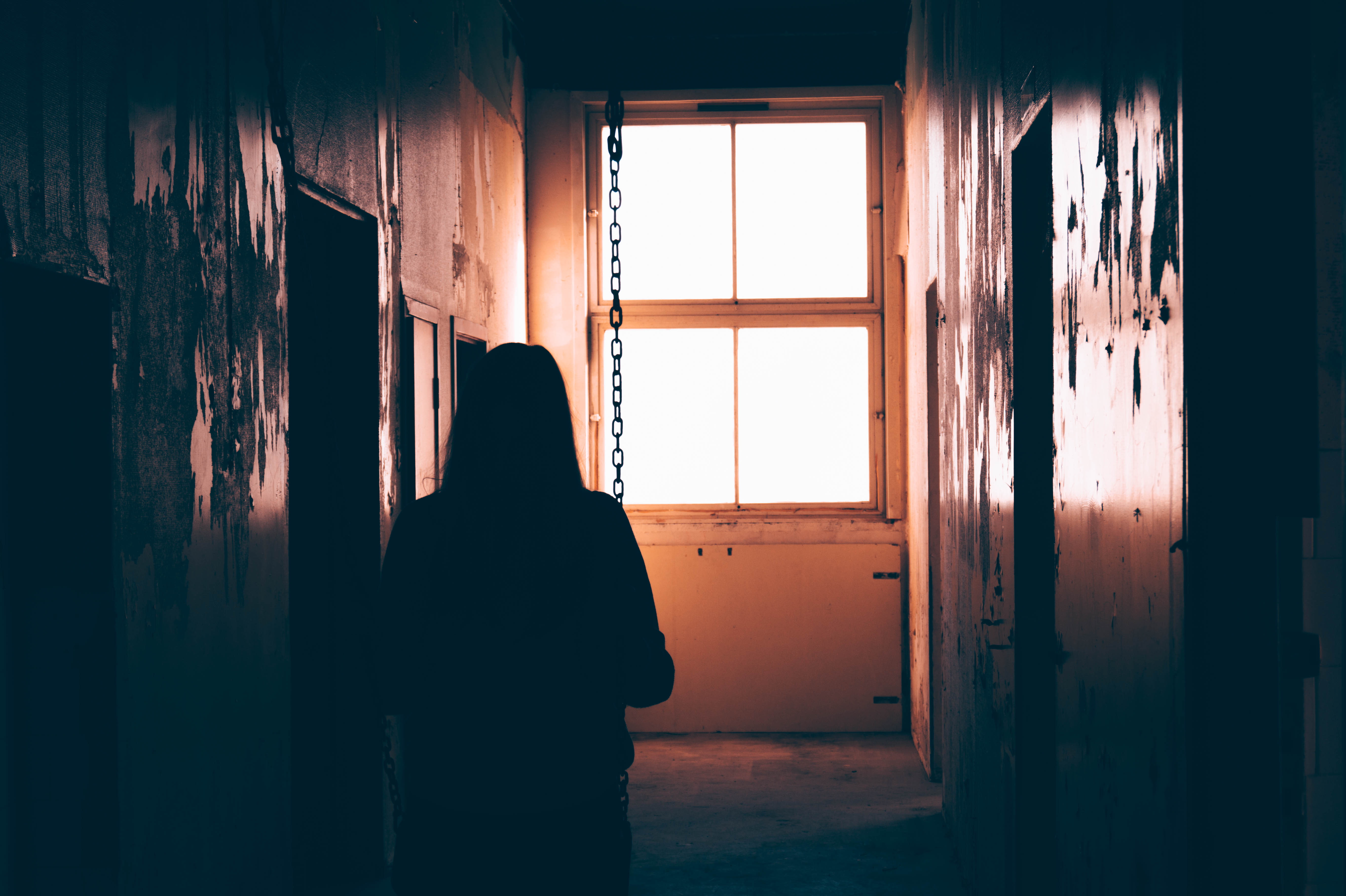 real people, contemplation, building, 5K, standing, rear view, chains, day, house, window, indoors, architecture, built structure, one person, warm colors, HD Wallpaper