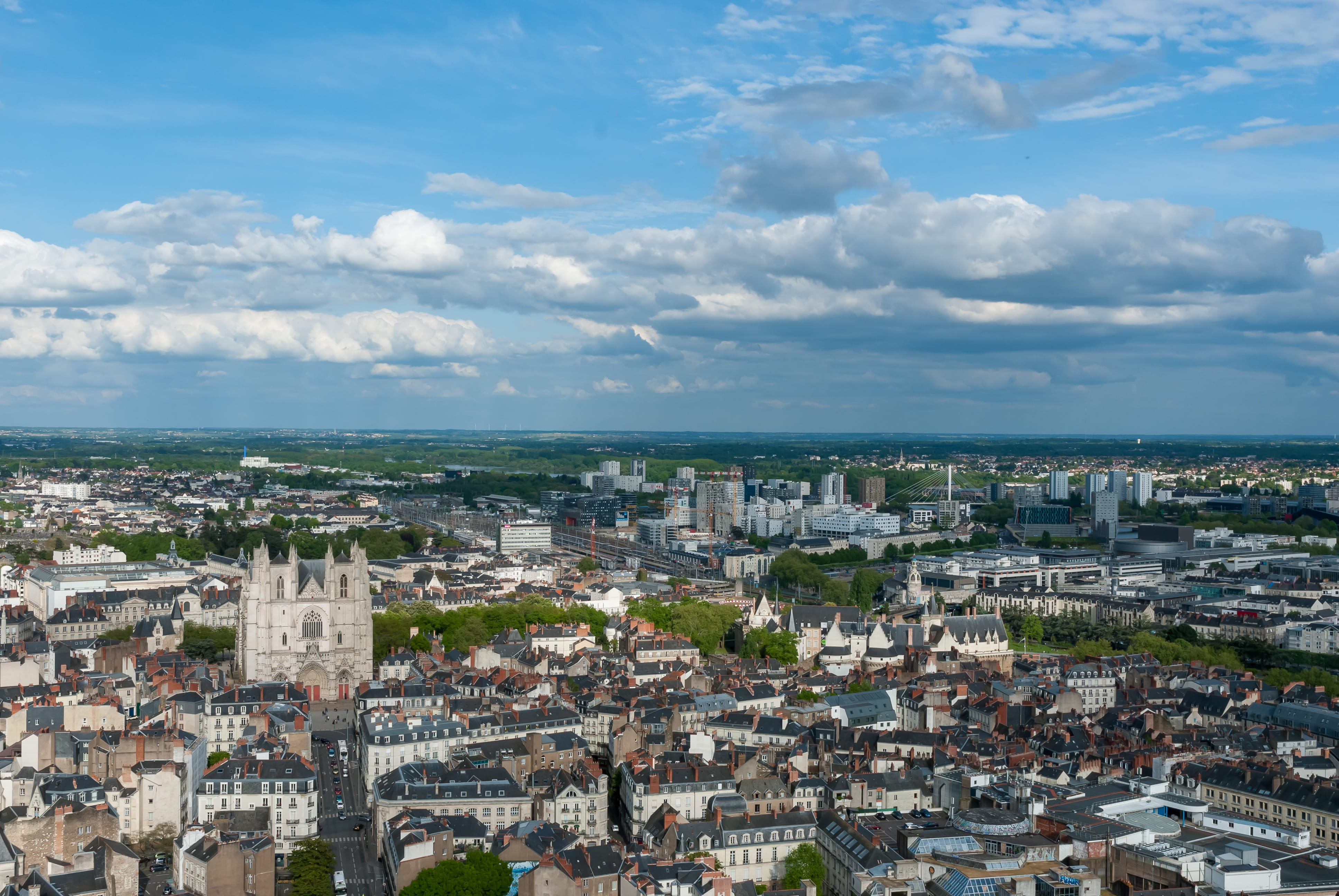 settlement, height, day, cityscape, 4K, light, aerial view, panorama, town, cloud - sky, france, community, sky, urban, city, built structure, building exterior, HD Wallpaper