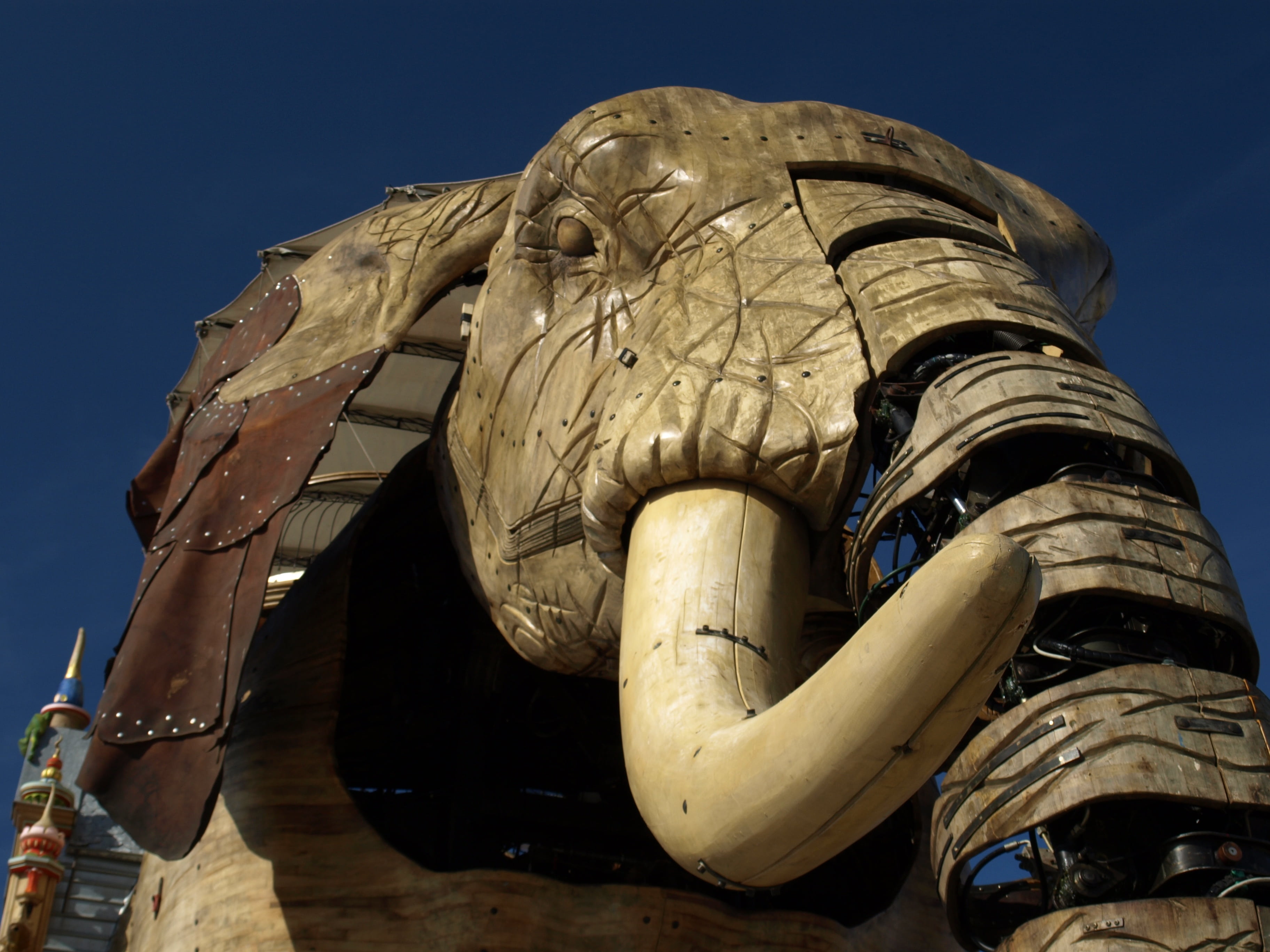 sculpture, model, art and craft, angle, sky, outdoors, elephant, 2K, close-up, carving - craft product, brown, nature, low, human representation, creativity, HD Wallpaper