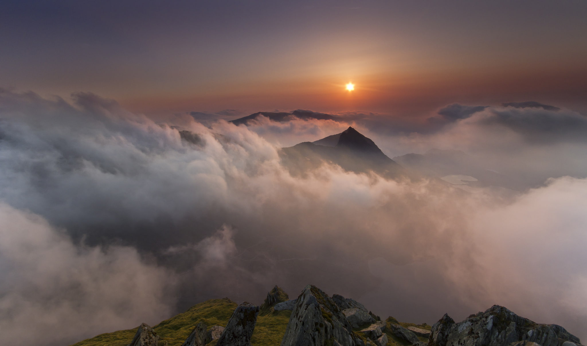 Wales, mountains, the sun, landscape, 1080P, clouds, Nant Gwynant, HD Wallpaper