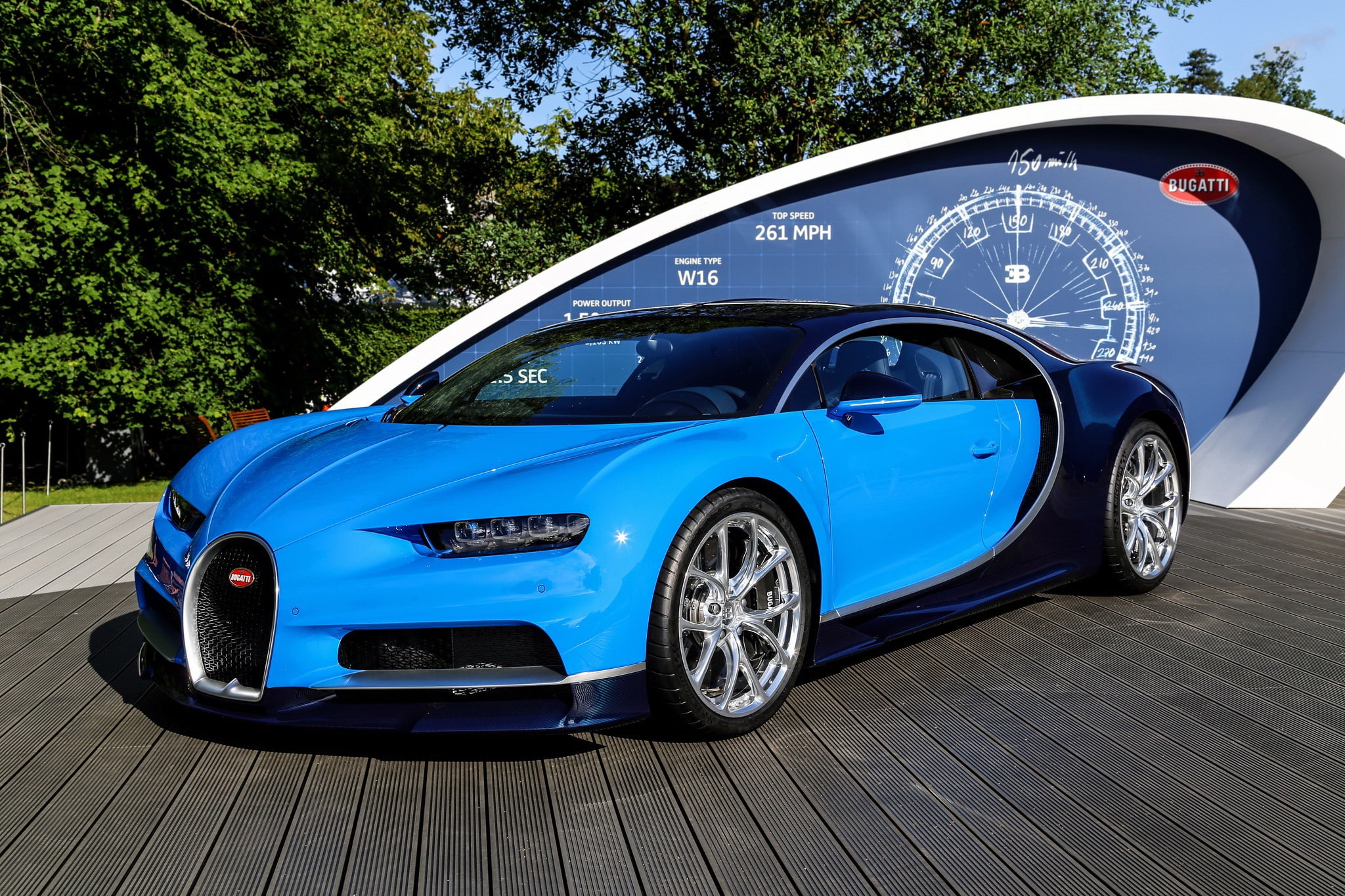 blue, 1080P, bugatti, chiron, podium, HD Wallpaper