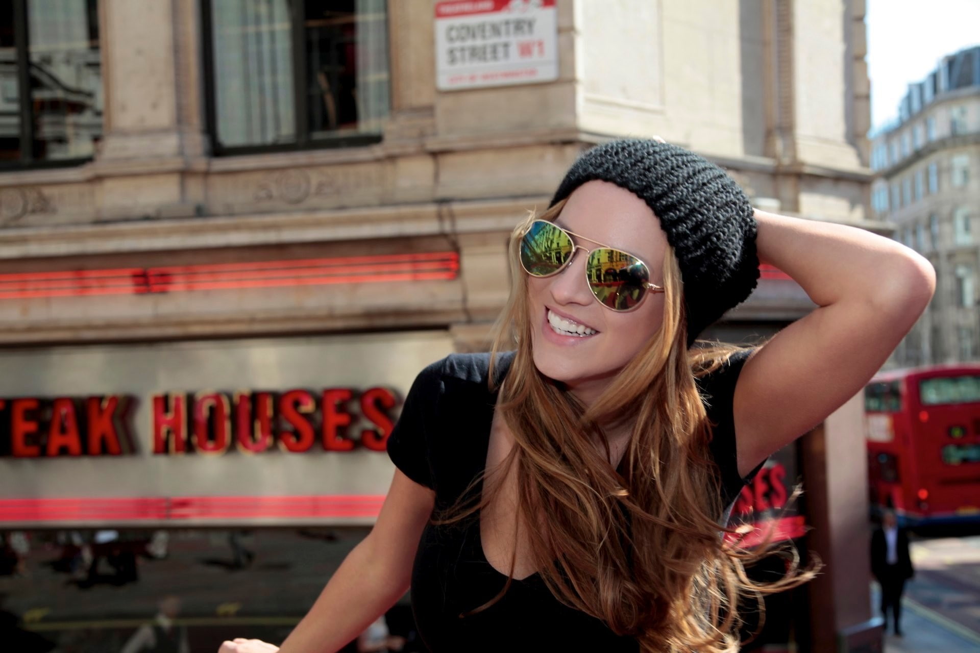 real people, glasses, outdoors, beautiful woman, day, 1080P, women, fashion, long hair, jordan carver, one person, architecture, young women, hairstyle, HD Wallpaper