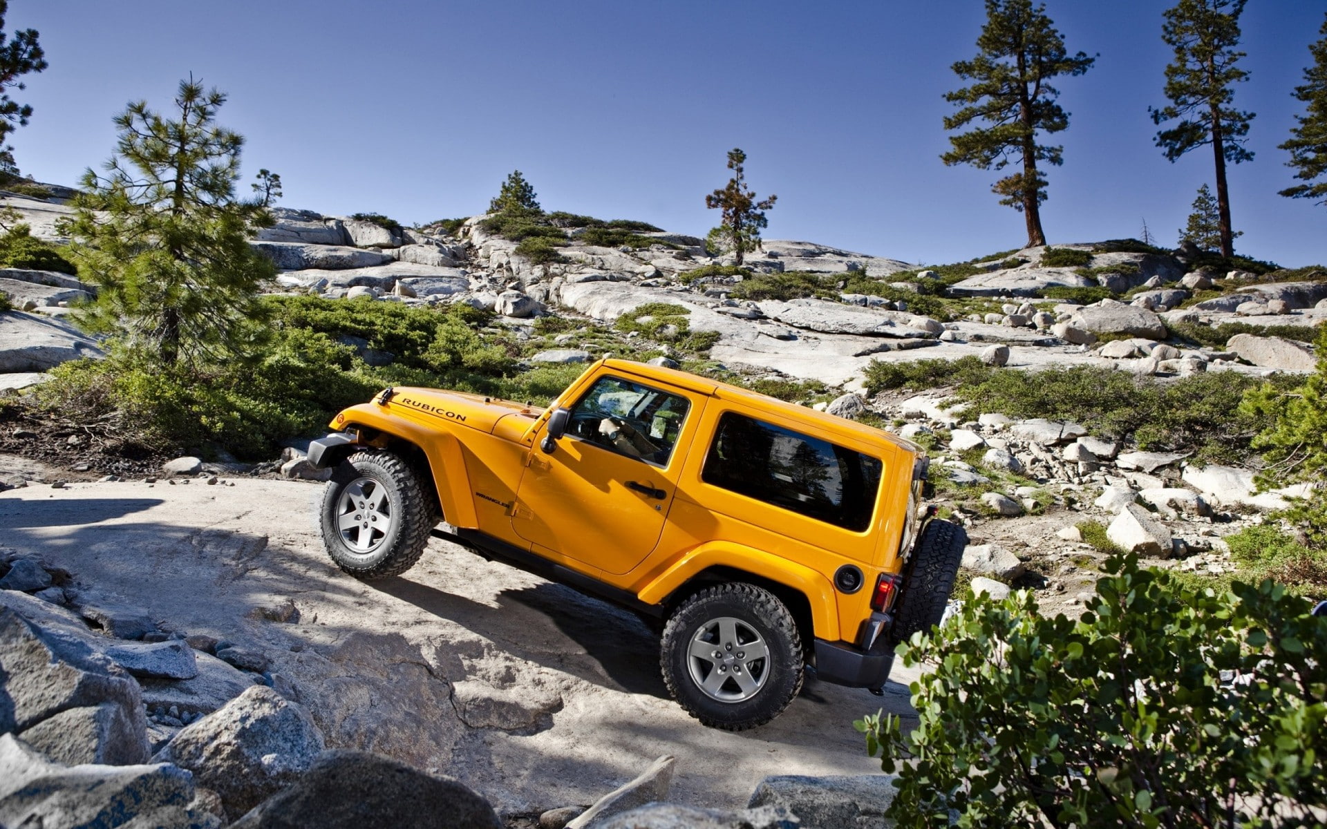 1080P, car, landscape, nature, vehicle, Jeep Wrangler, yellow cars, HD Wallpaper