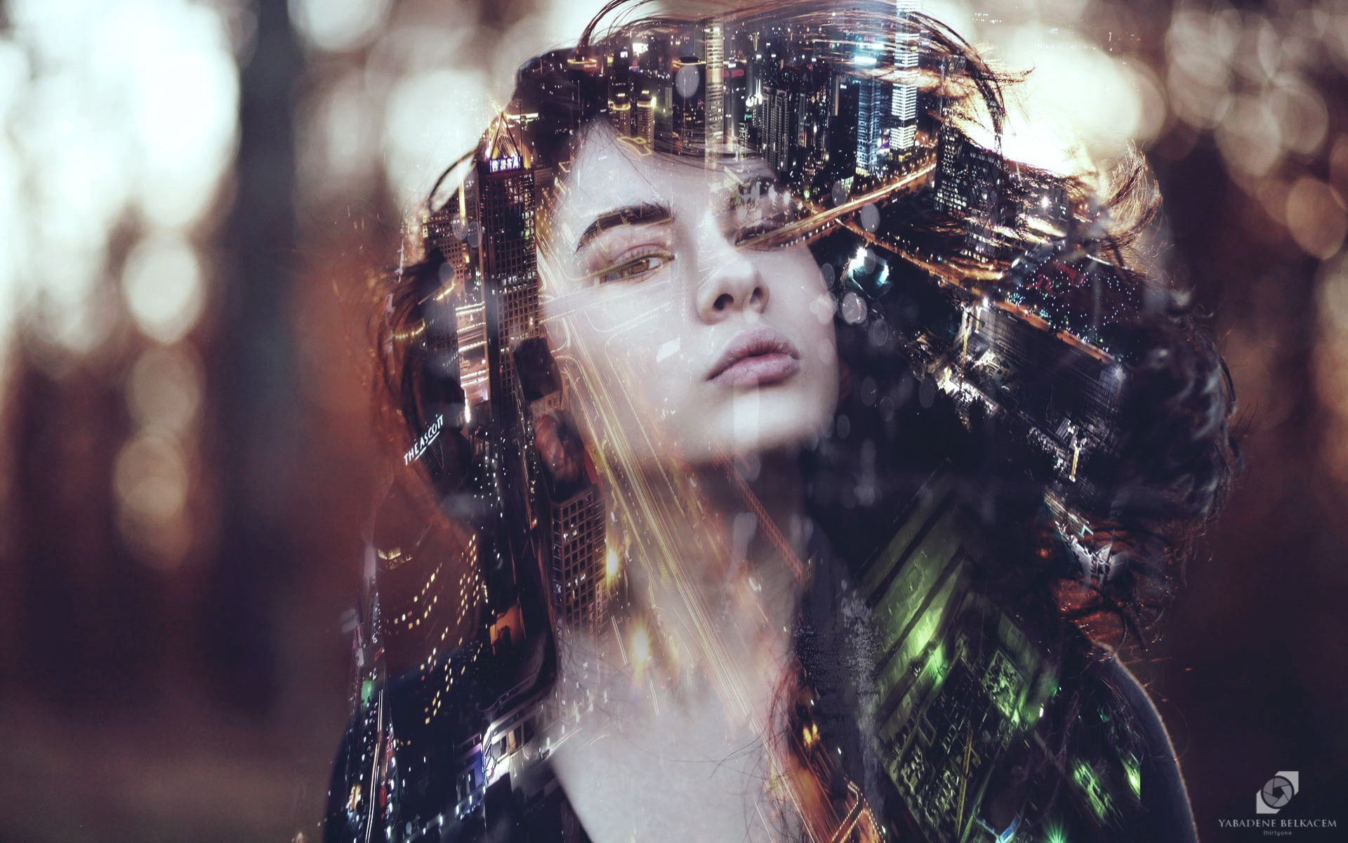face, double exposure, women indoors, 1080P, HD Wallpaper