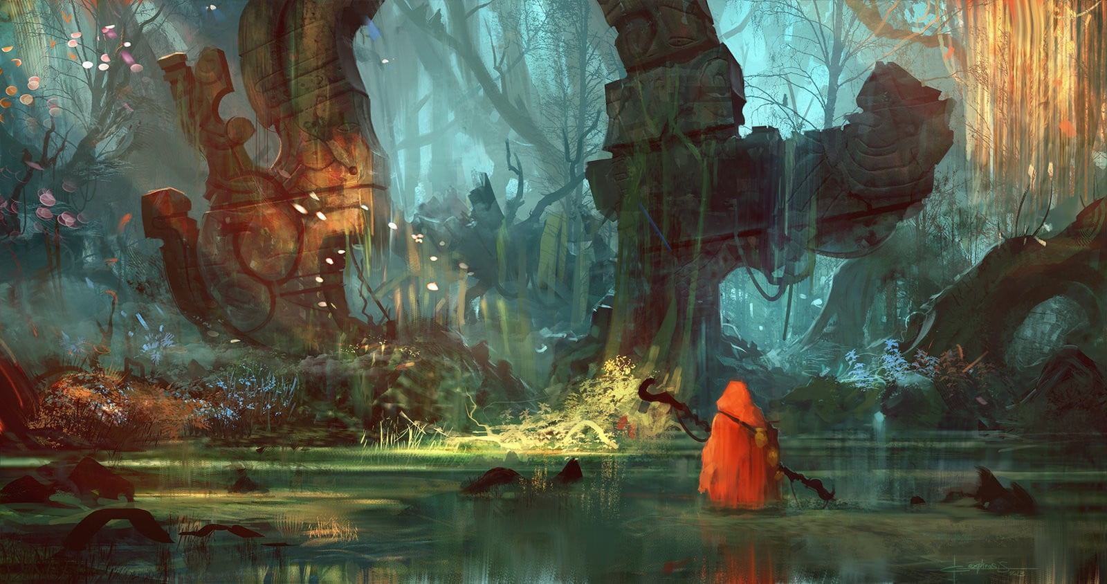 real people, art and craft, lake, hooded, person, orange color, tree, waterfront, game, forest clearing, wearing, 720P, jacket, reflection, HD Wallpaper