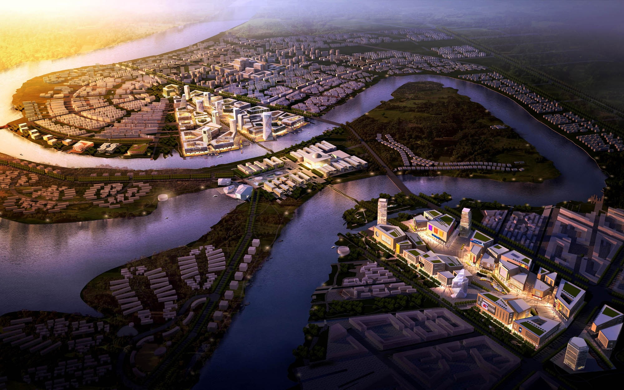 environment, day, aerial view, trees, sunlight, city, boat, no people, ecology, birds eye view, built structure, cityscape, modern, building, CGI, water, HD Wallpaper