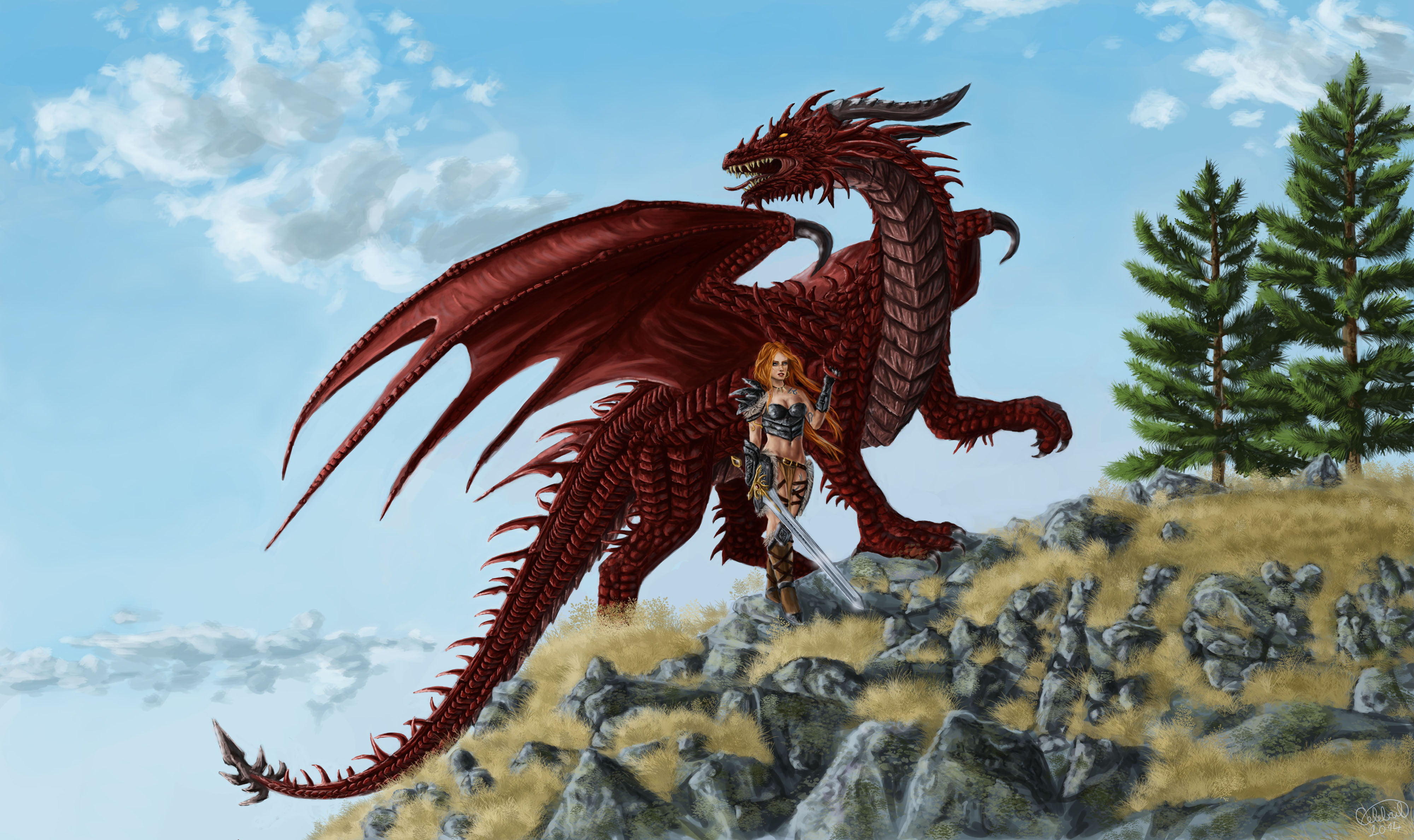 dragon, no people, 4K, sea life, one animal, girl, extinct, fiction, animal themes, representation, animal representation, vertebrate, sword, animal, animals in the wild, HD Wallpaper