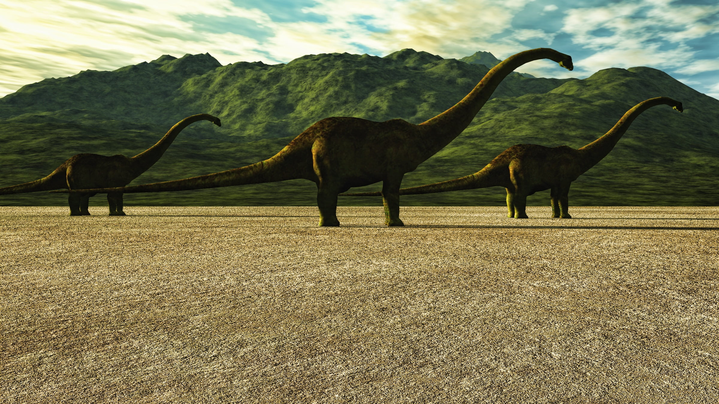 long, dinosaur, nature, desert, long neck, dinosaurs, daytime, 1080P, field, three Dimensional, walking on, foraging, paleontology, 3D, animal, walking, HD Wallpaper