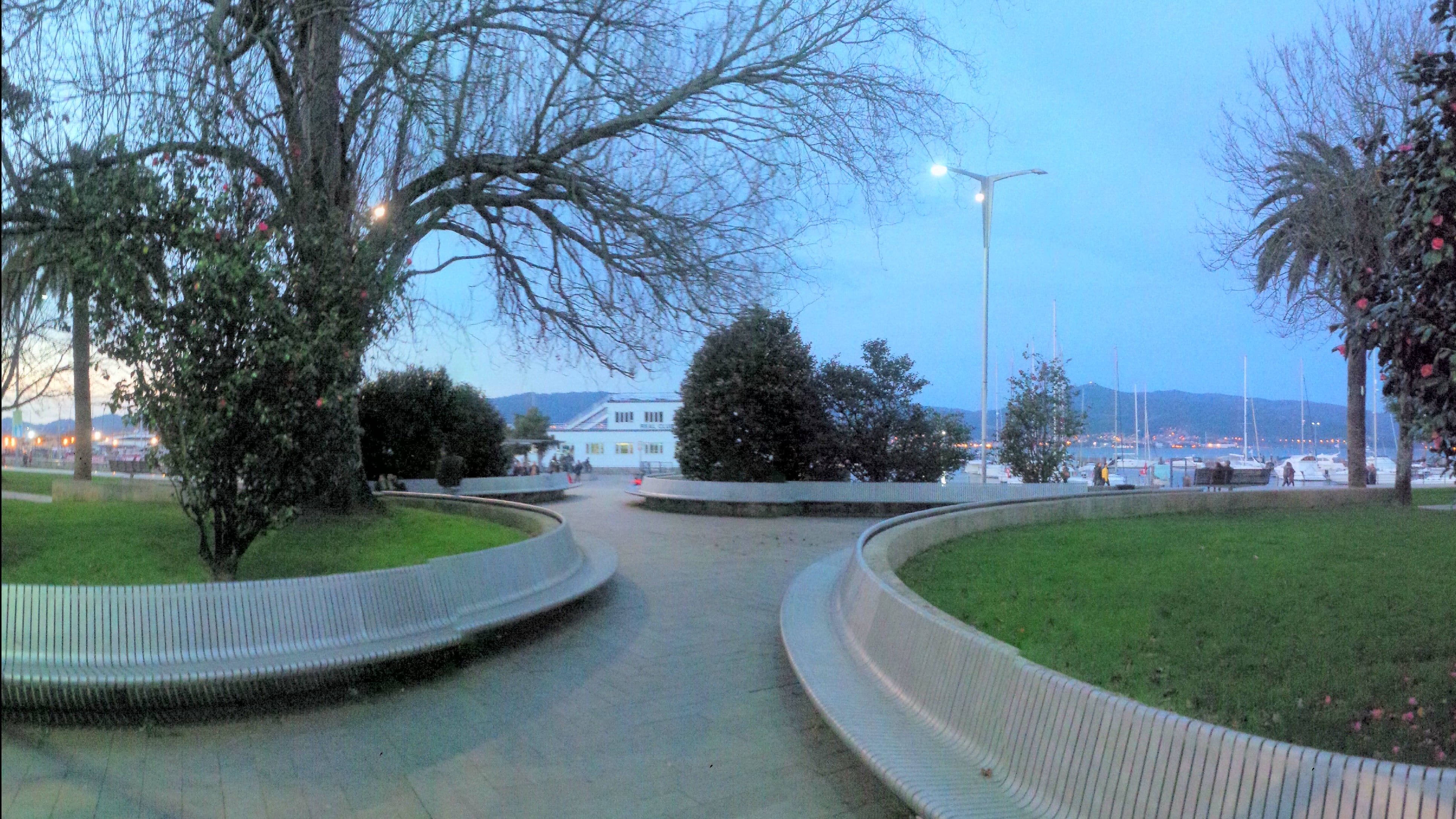 built structure, grass, galicia, bare tree, building exterior, street light, outdoors, day, porto de vigo, park - man made space, city, park, street, sky, HD Wallpaper