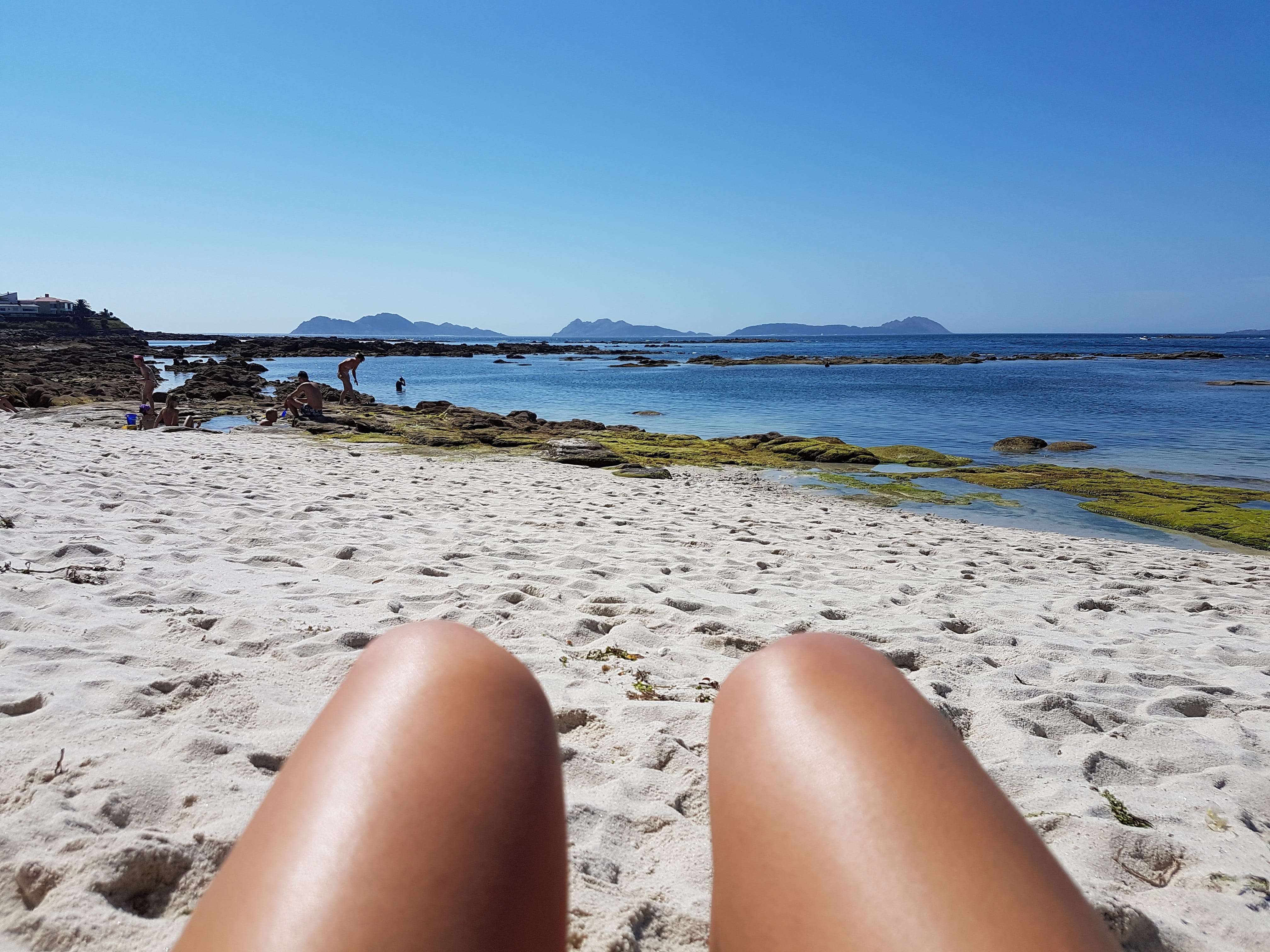 rocks, spain, galicia, body part, islands, vacations, sky, Island, one person, sand, limb, human body part, human foot, Beach, cies island, Rest, human leg, HD Wallpaper