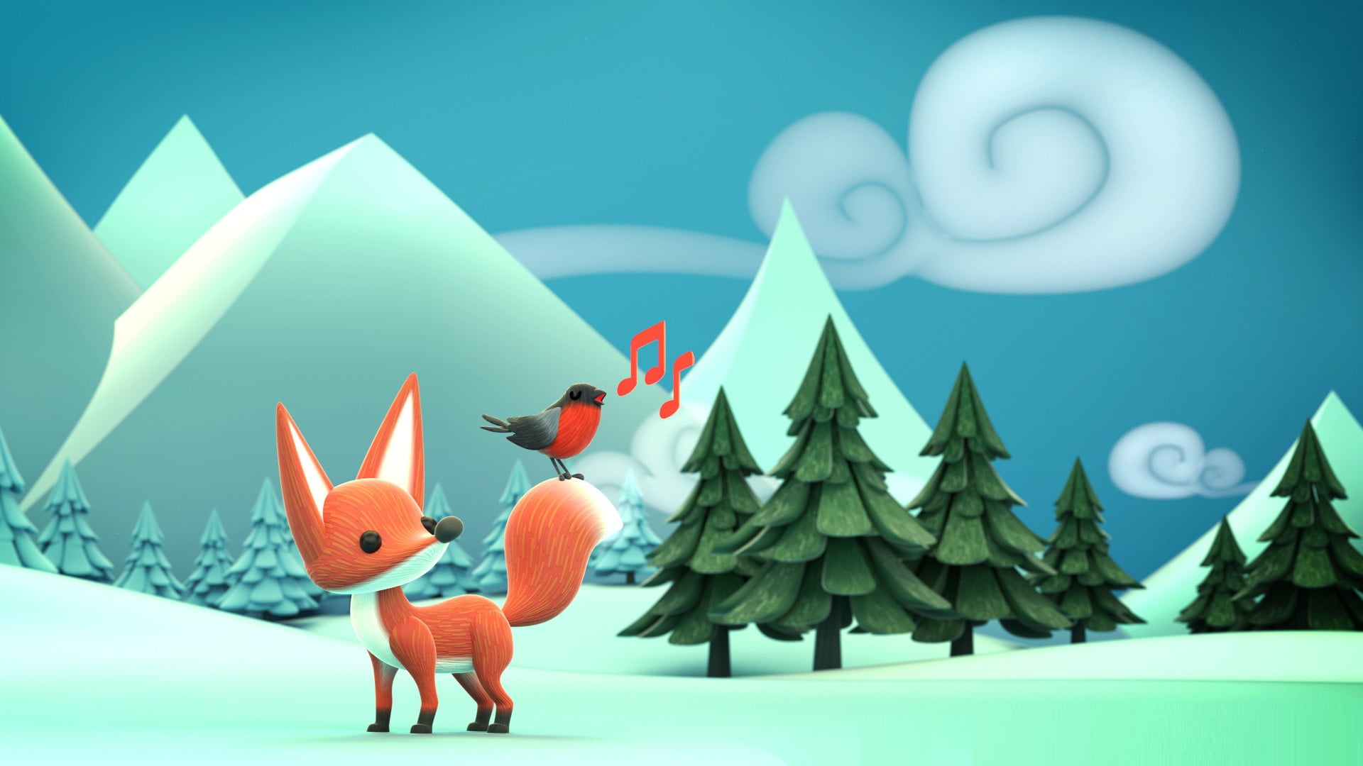 snow, childrens, winter, Olivier PAUTOT, bullfinch, art, forest, Fox, Winter is coming!, 1080P, HD Wallpaper