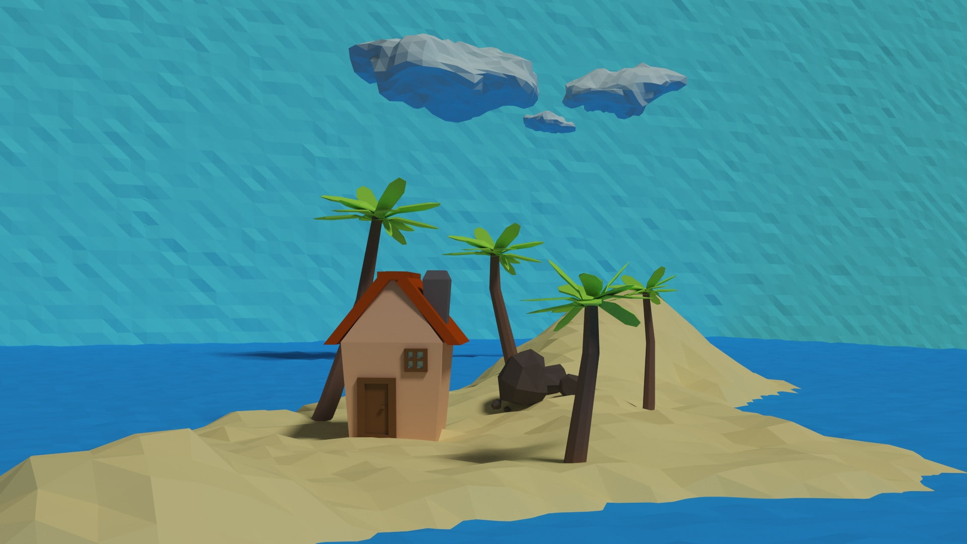 1080P, house, digital/artwork, island, art, hd, polygon, HD Wallpaper