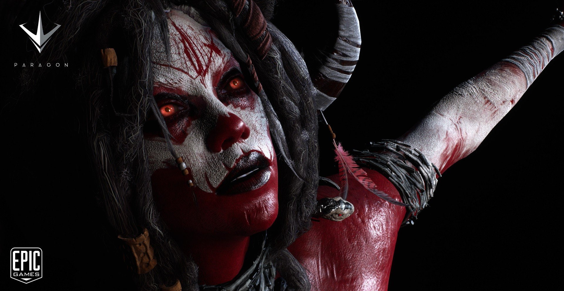 studio shot, demon - fictional character, Gamer, indoors, black background, aggression, Materail Design, hairstyle, body paint, adult, make-up, cgi, stage make-up, HD Wallpaper