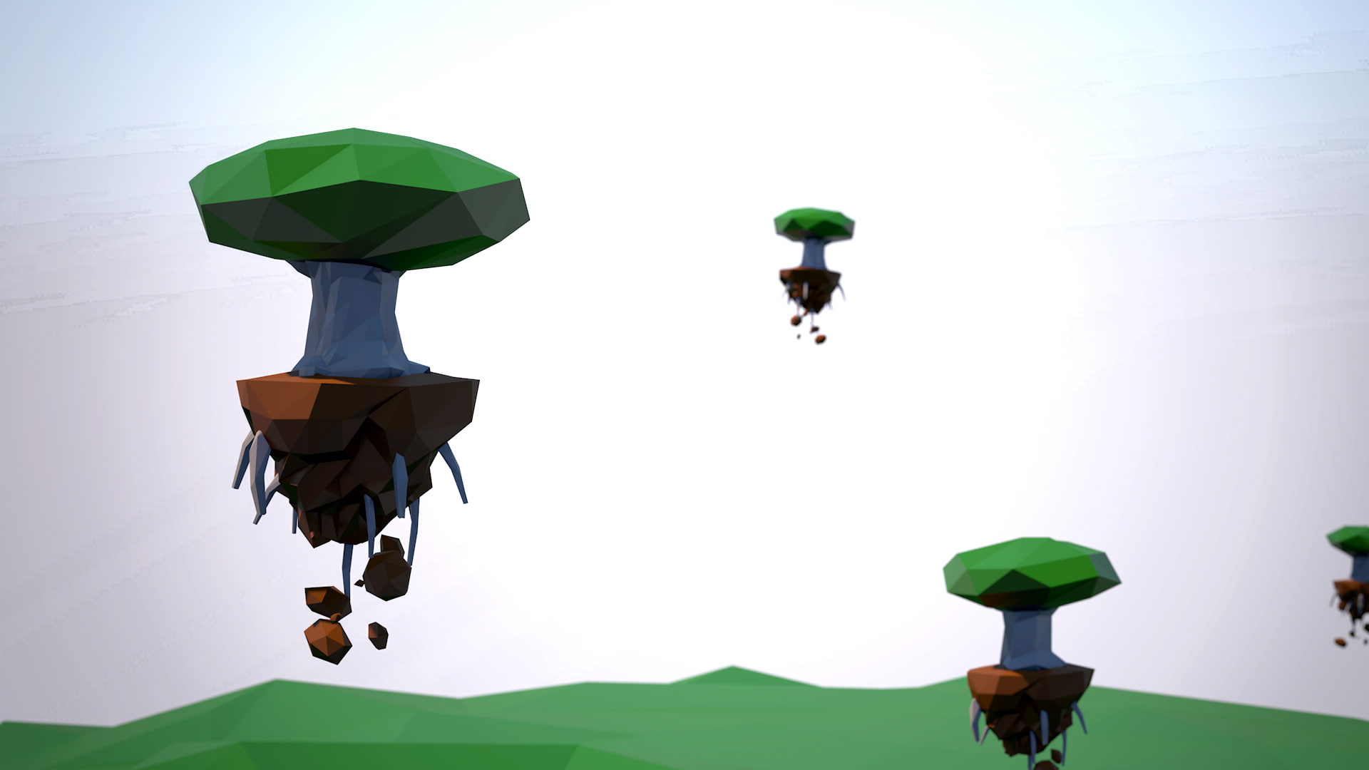 trees, 1080P, art, digital/artwork, hd, polygon, floating, HD Wallpaper