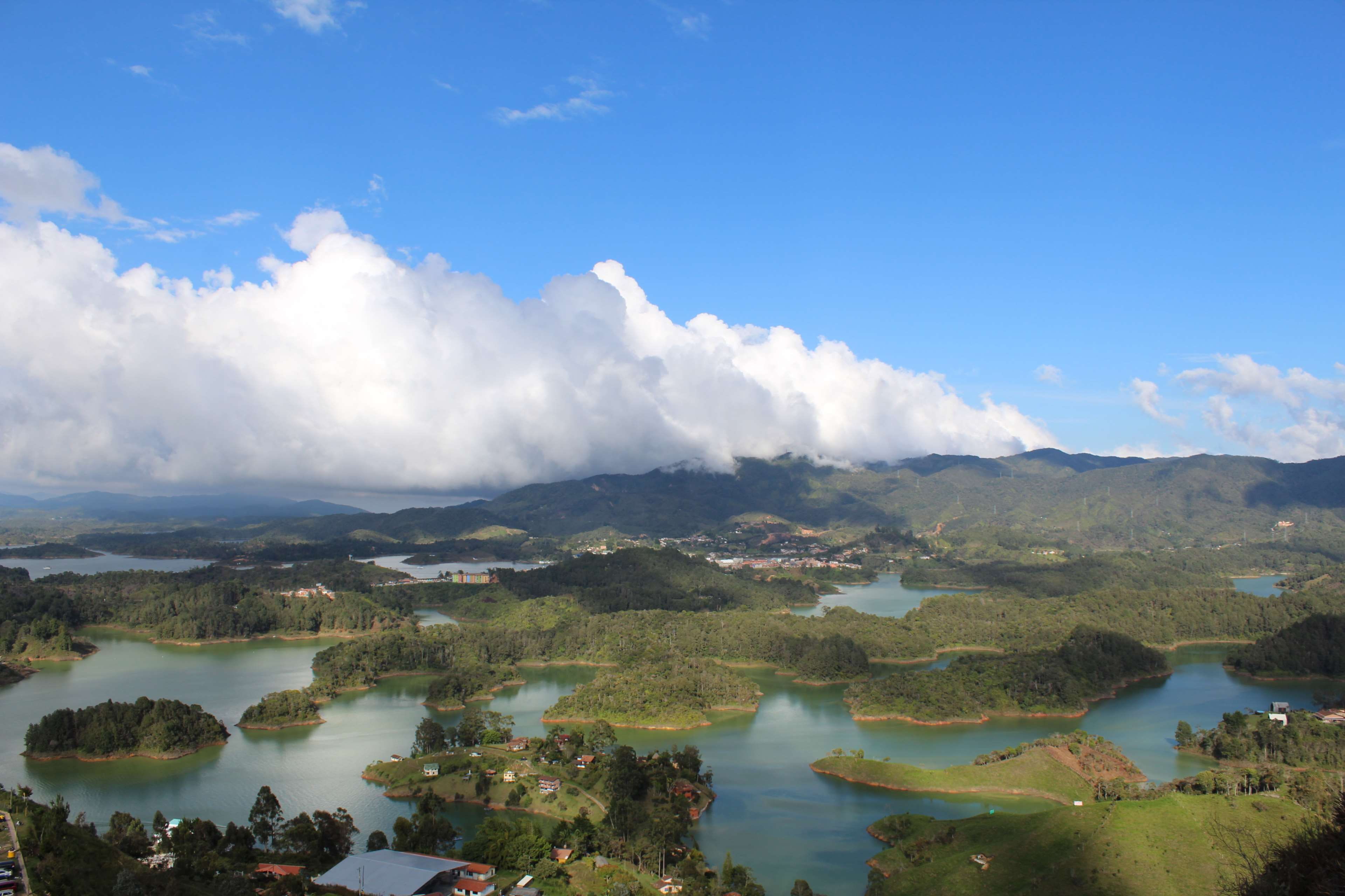 outdoors, tranquility, travel destinations, blue sky, landscape, day, beauty in nature, cloud - sky, tranquil scene, guatape, reflection, water, scenics - nature, HD Wallpaper