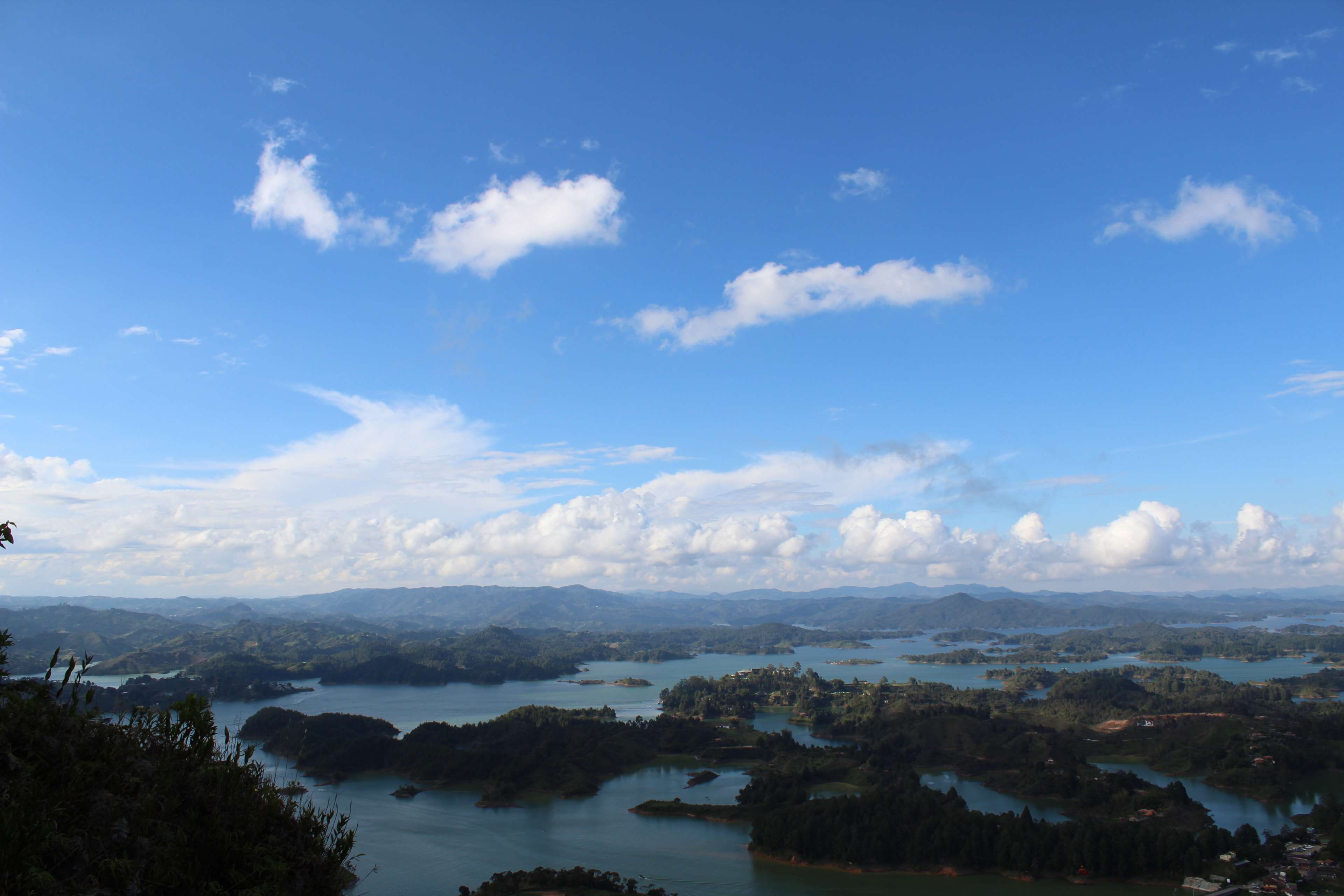 blue sky, scenics - nature, lake, 4K, non-urban scene, nature, environment, guatape, landscape, idyllic, mountain, day, beauty in nature, tranquil scene, HD Wallpaper