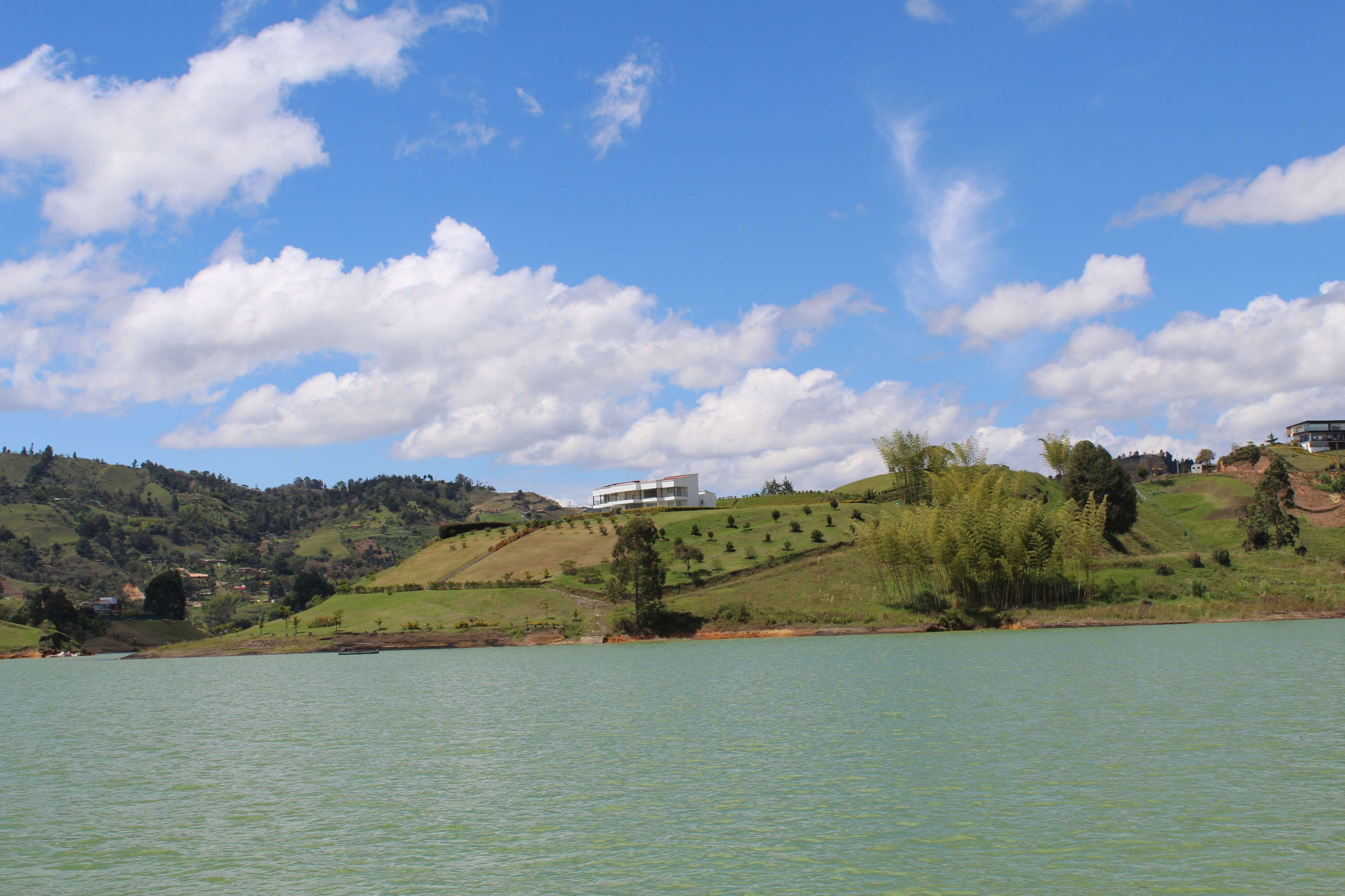 plant, outdoors, water, sky, no people, tree, 4K, beauty in nature, architecture, nature, blue sky, guatape, lake, built structure, house, scenics - nature, HD Wallpaper