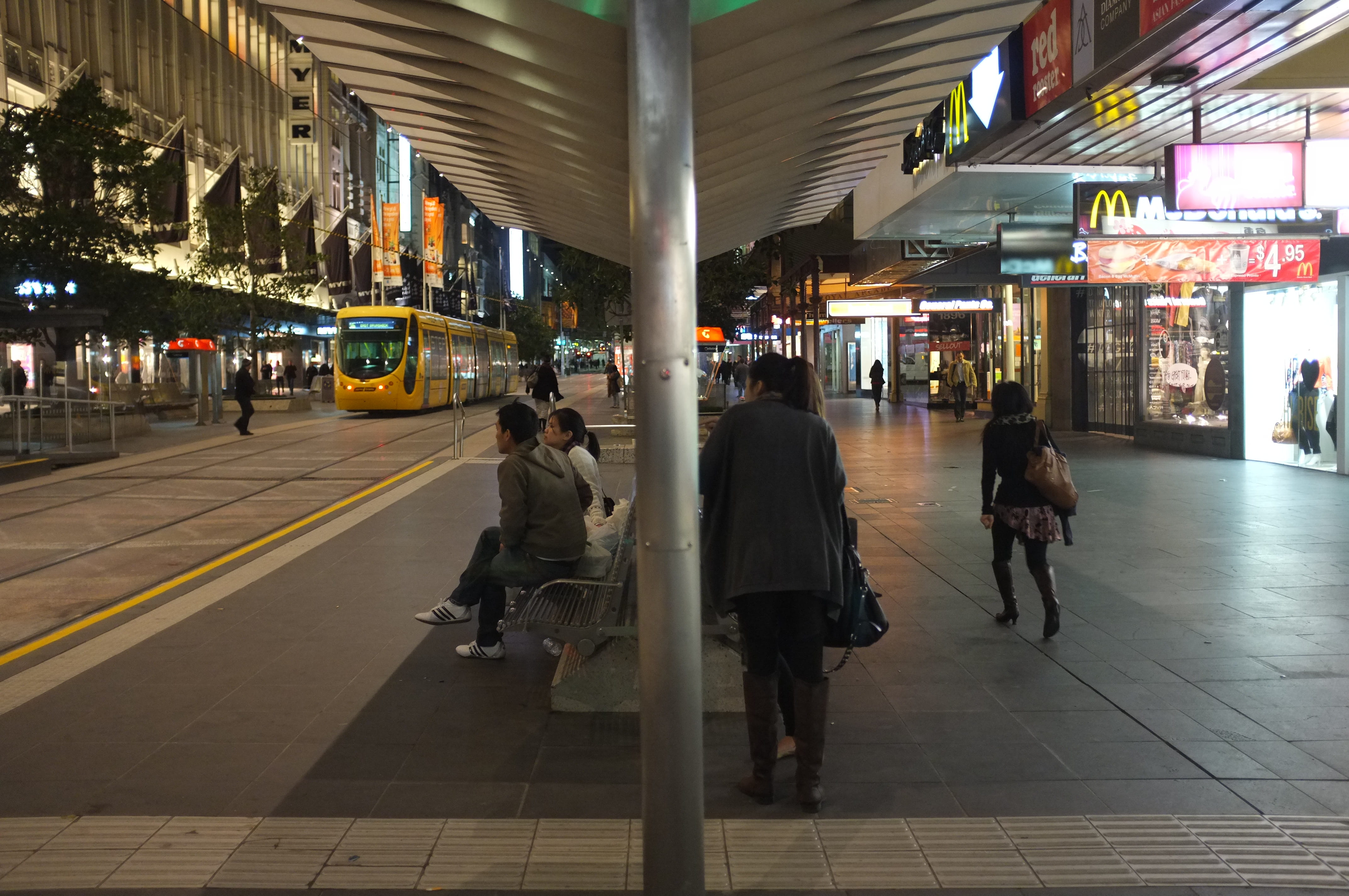 real people, land vehicle, mall, adult, lifestyles, city life, illuminated, australia, 4K, downtown, men, public transportation, outdoors, women, group of people, HD Wallpaper