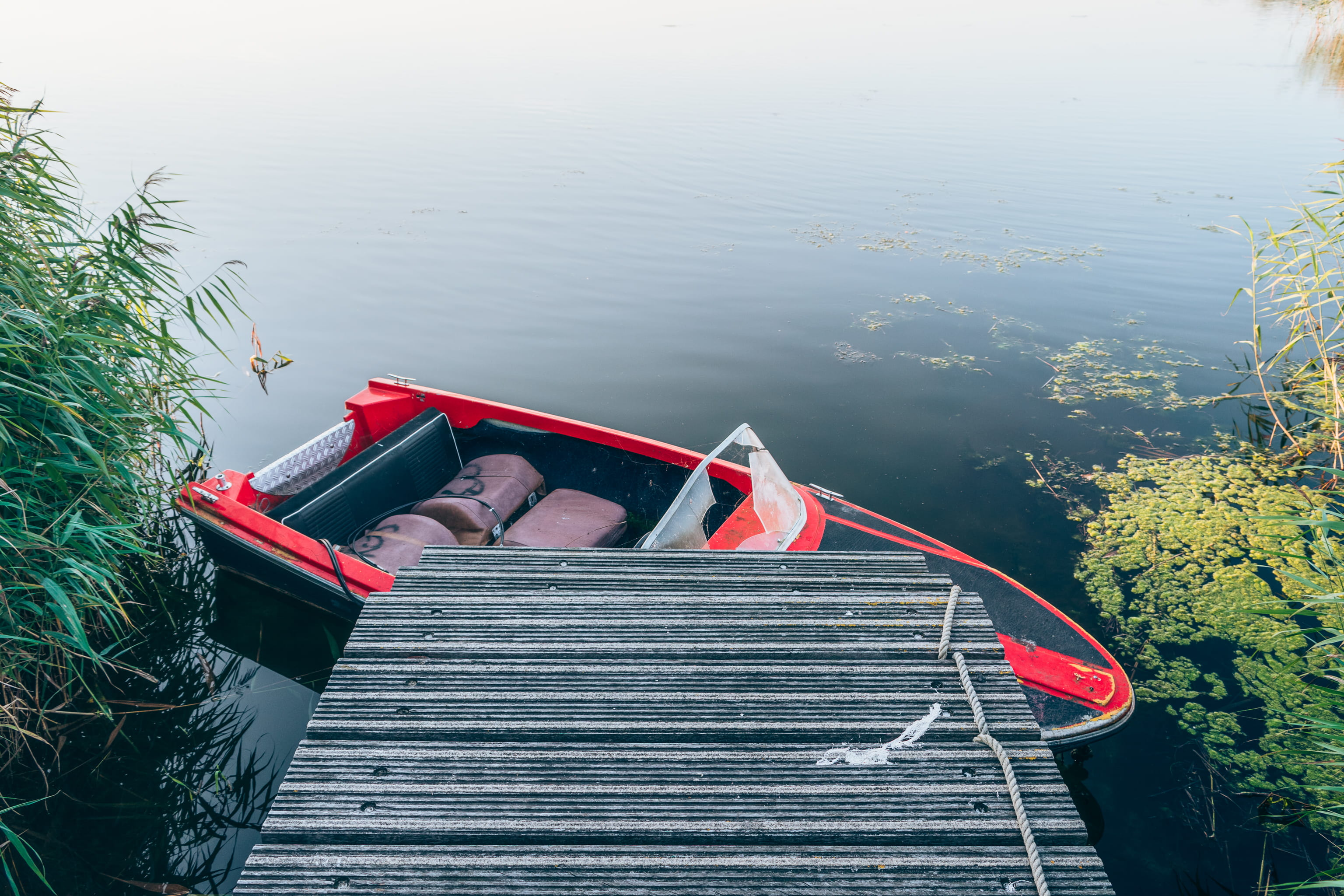 quiet, high angle view, tree, boat, forgotten, bay, moored, evening, day, solemn, plants, mode of transportation, plant, lake, tranquility, wood - material, HD Wallpaper