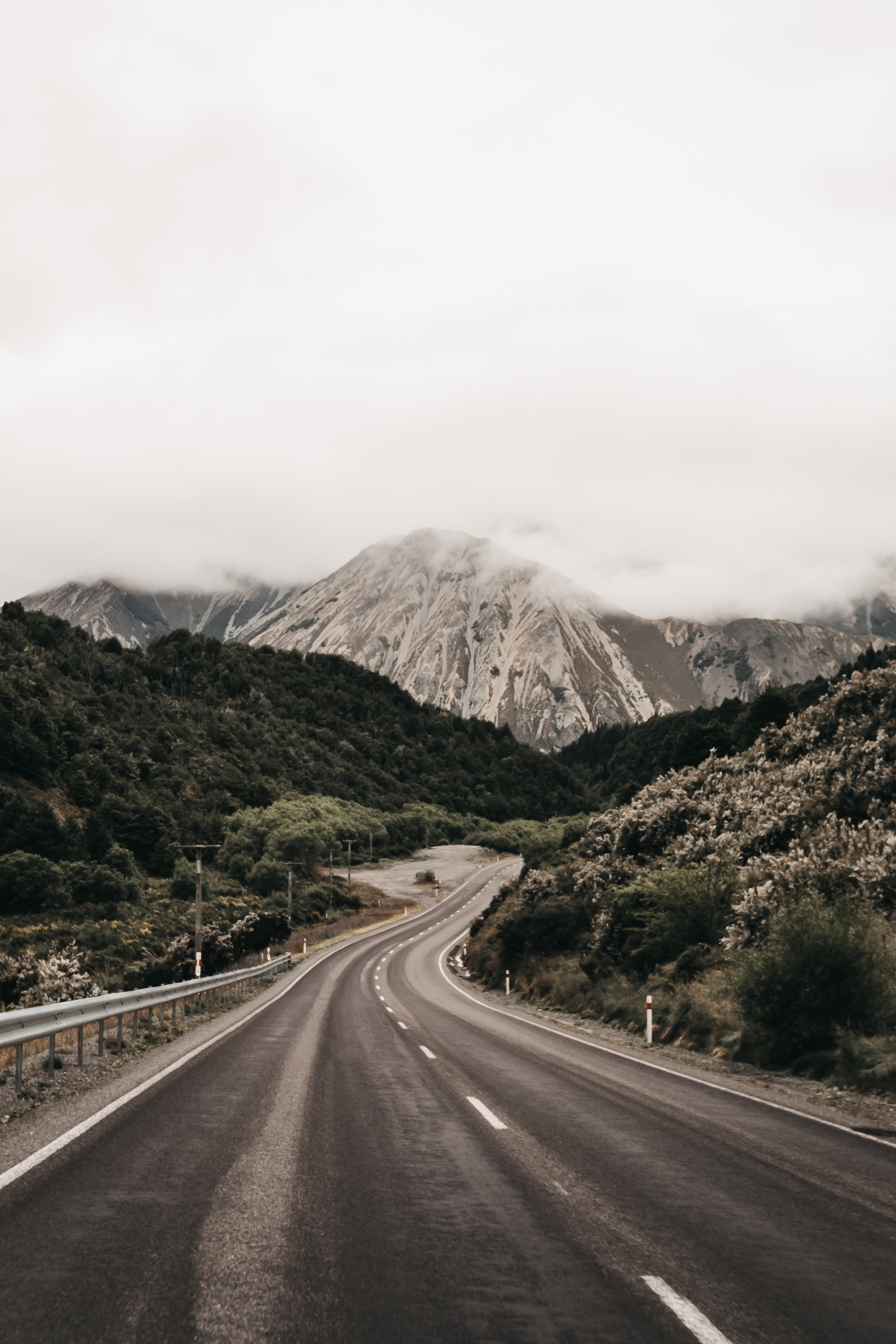 plant, beauty in nature, mountain range, outdoors, 4K, road, sky, landscape, non-urban scene, dividing line, the way forward, direction, land, diminishing perspective, Phone HD Wallpaper
