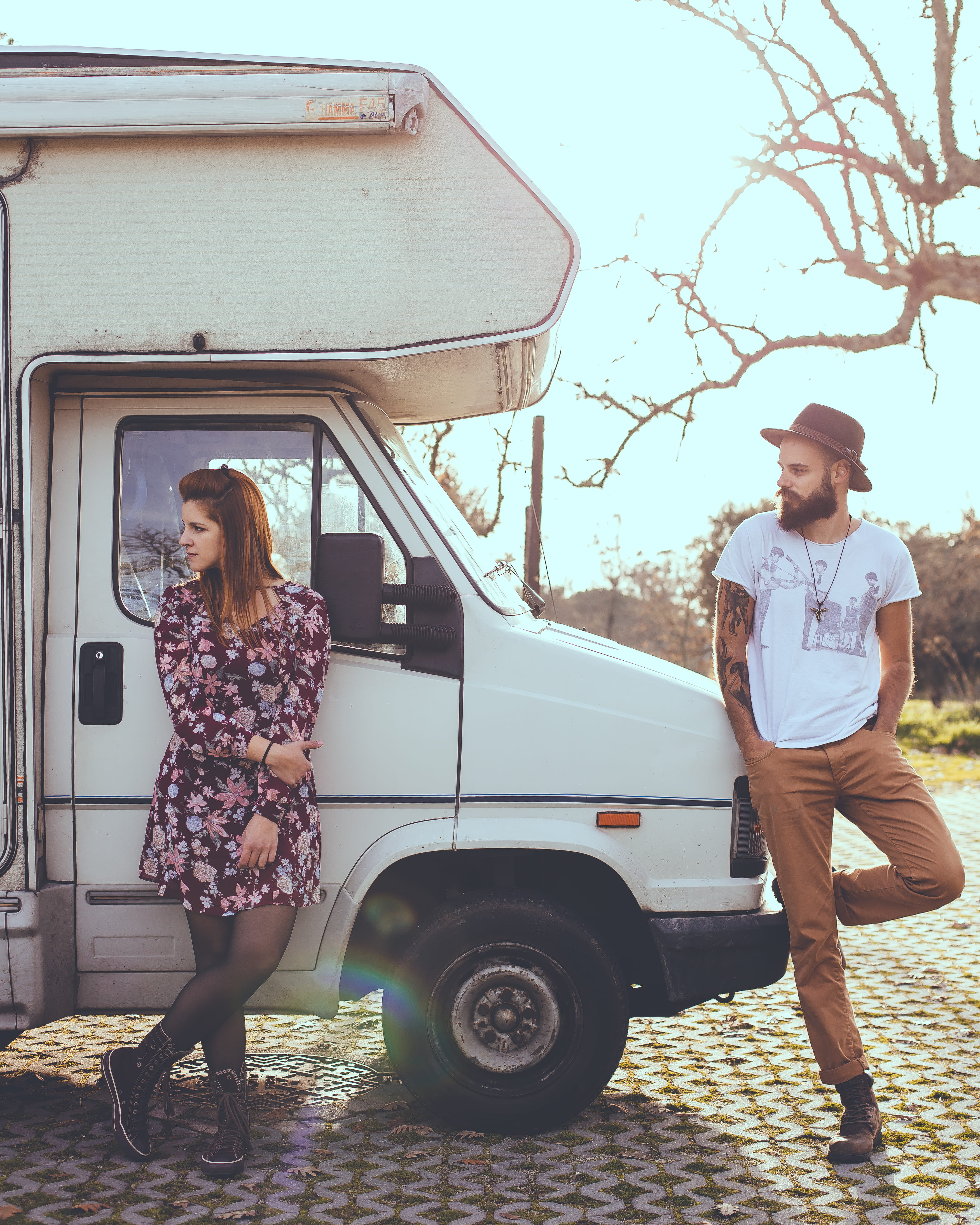 vanlife, fiat, women, adult, white, van, man, vintage, apparel, mode of transportation, rv, motor vehicle, tire, camper, car, leisure activity, casual clothing, Phone HD Wallpaper
