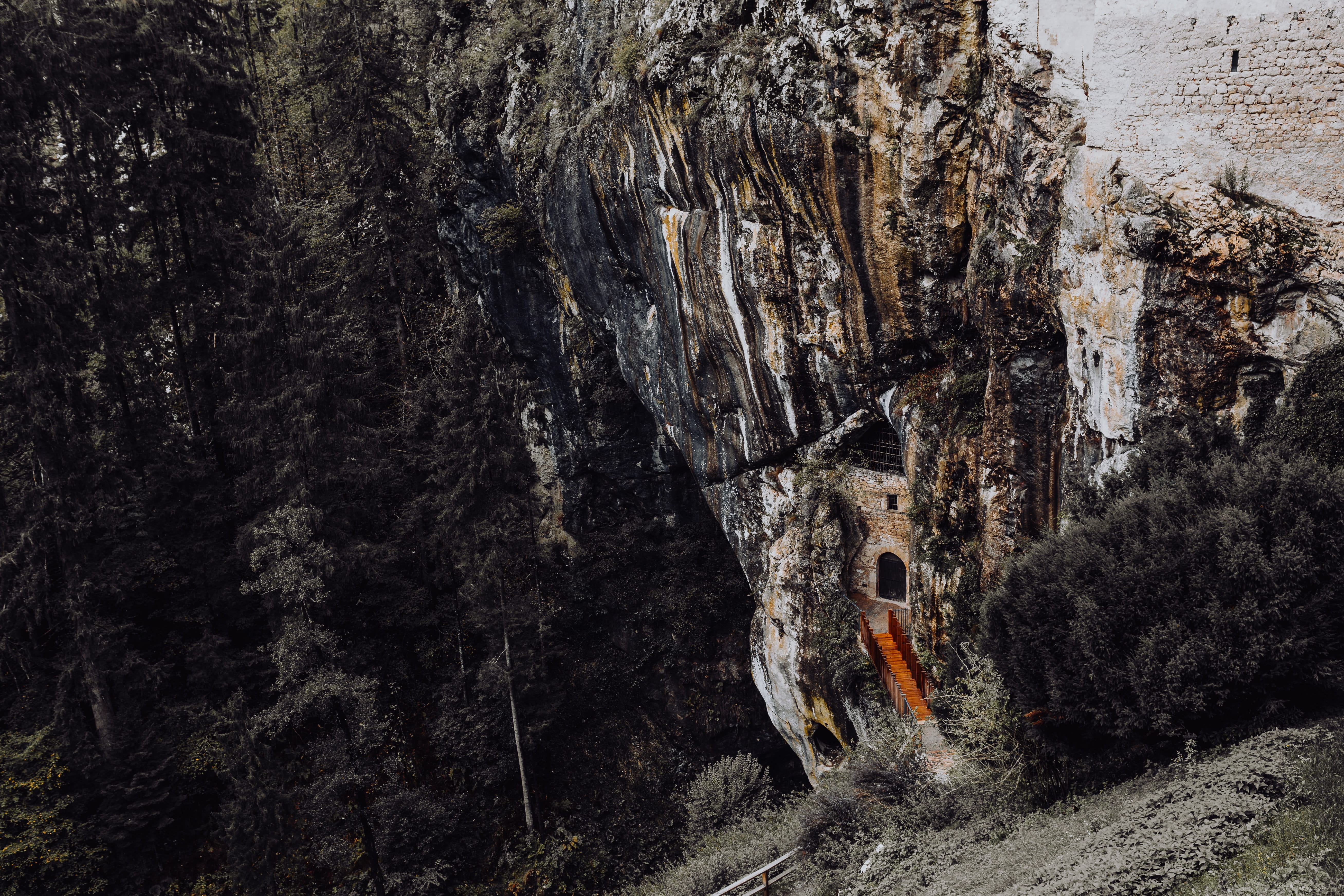 outdoors, travel, non-urban scene, trip, 5K, beauty in nature, slovenia, formation, architecture, rock - object, day, mysterious, solid, predjama, plant, HD Wallpaper