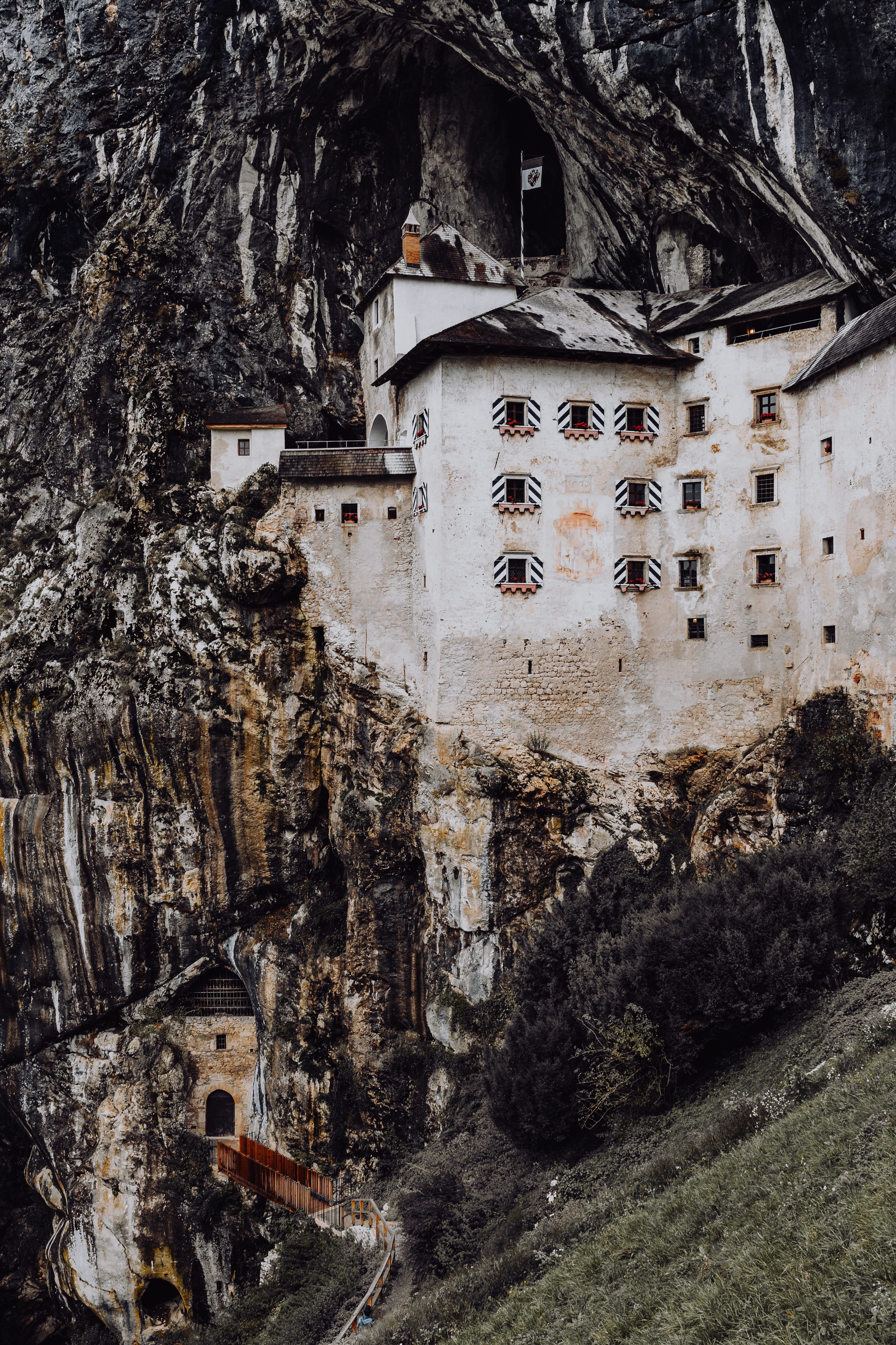 slovenia, built structure, spirituality, no people, 5K, wall - building feature, trip, belief, building, plant, cliff, history, nature, mysterious, stone wall, Phone HD Wallpaper