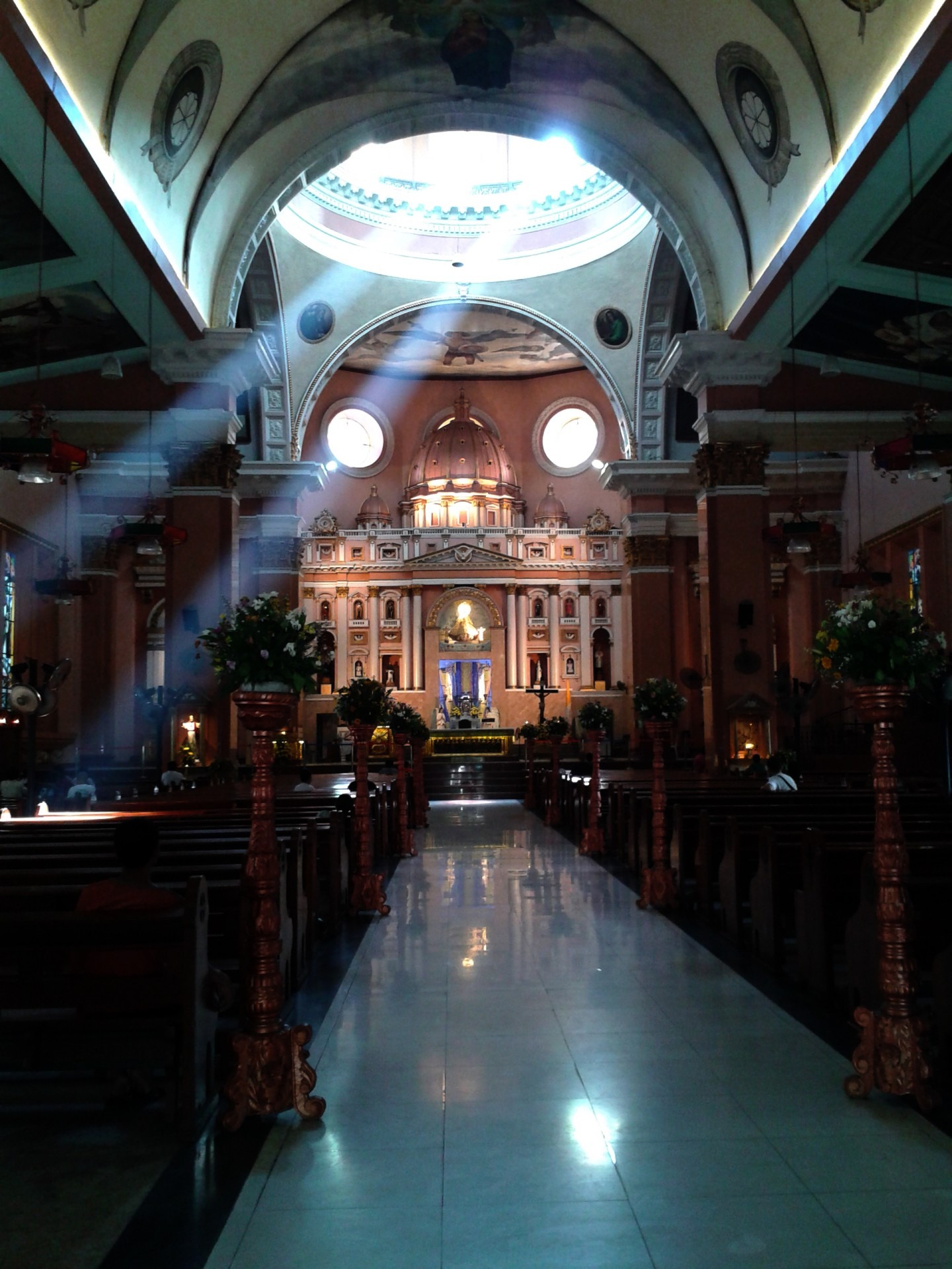 church, indoors, ornate, sky, rays, faith, light, tiled floor, symbol, place of worship, arch, flooring, architectural column, direction, 1080P, ceiling, Phone HD Wallpaper