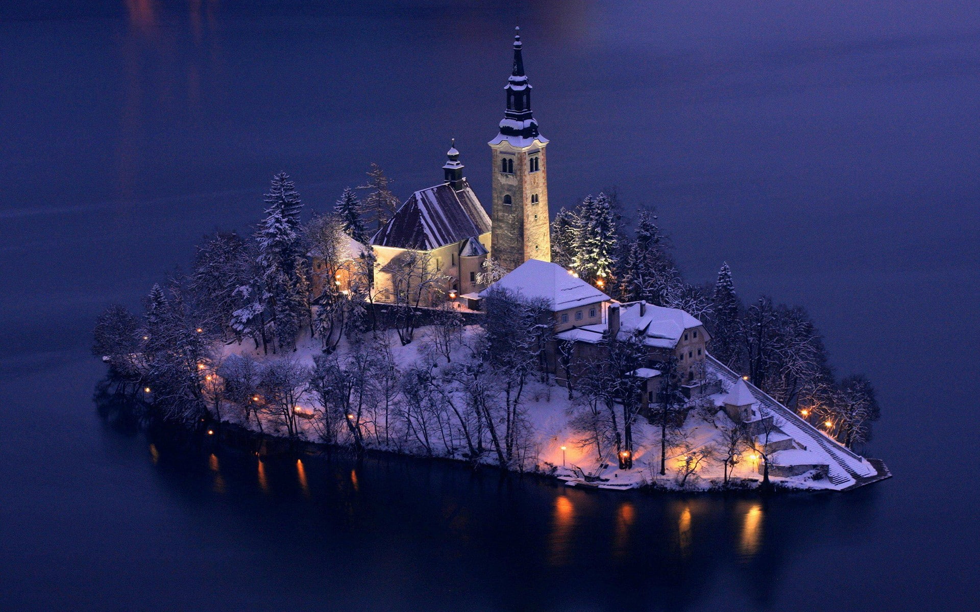 island, church, Slovenia, 1080P, HD Wallpaper