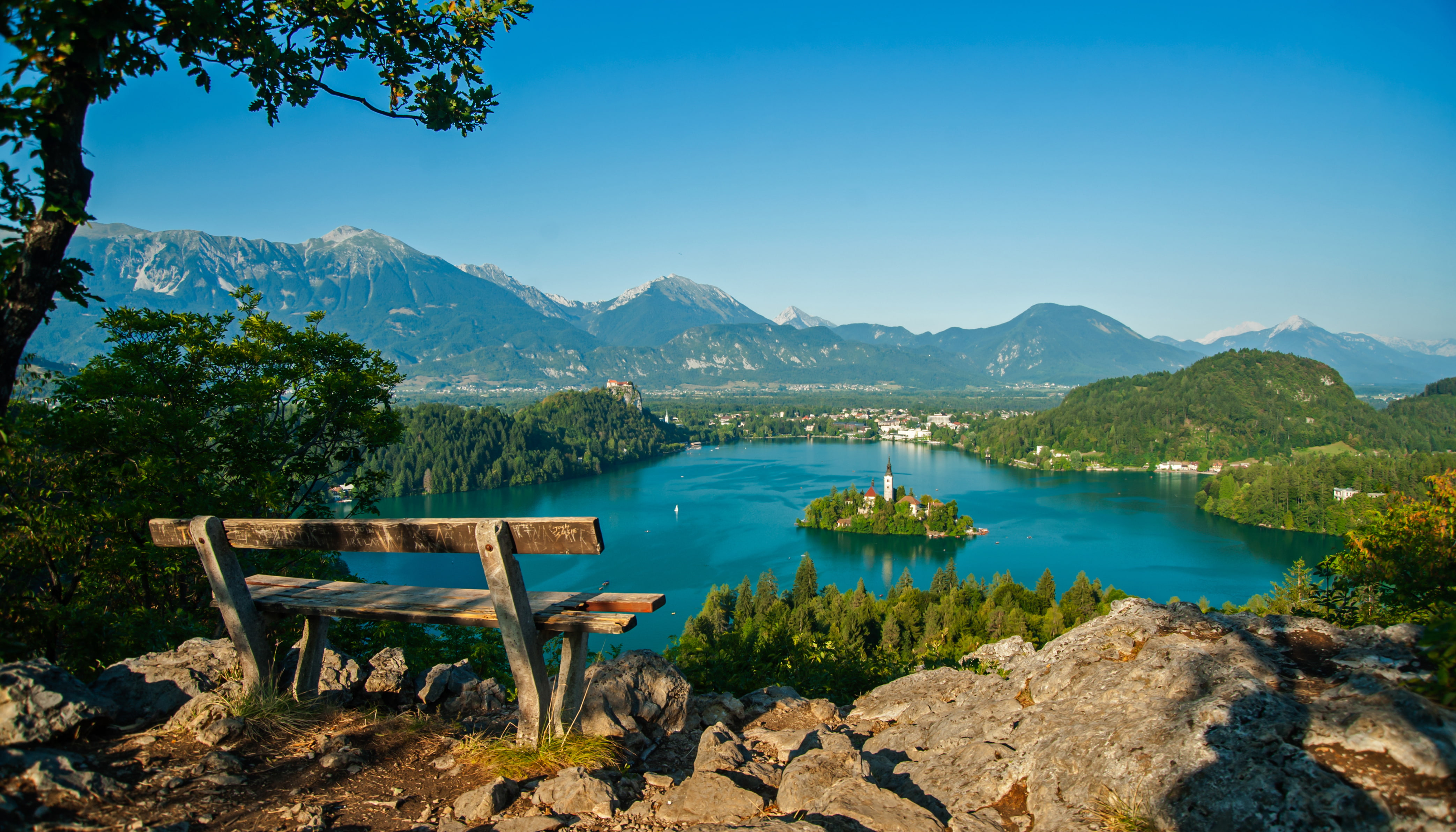 Lake Bled, Landscape, Assumption Of Mary Church, Bench, Earth, Lake, Churches, 4K, HD Wallpaper