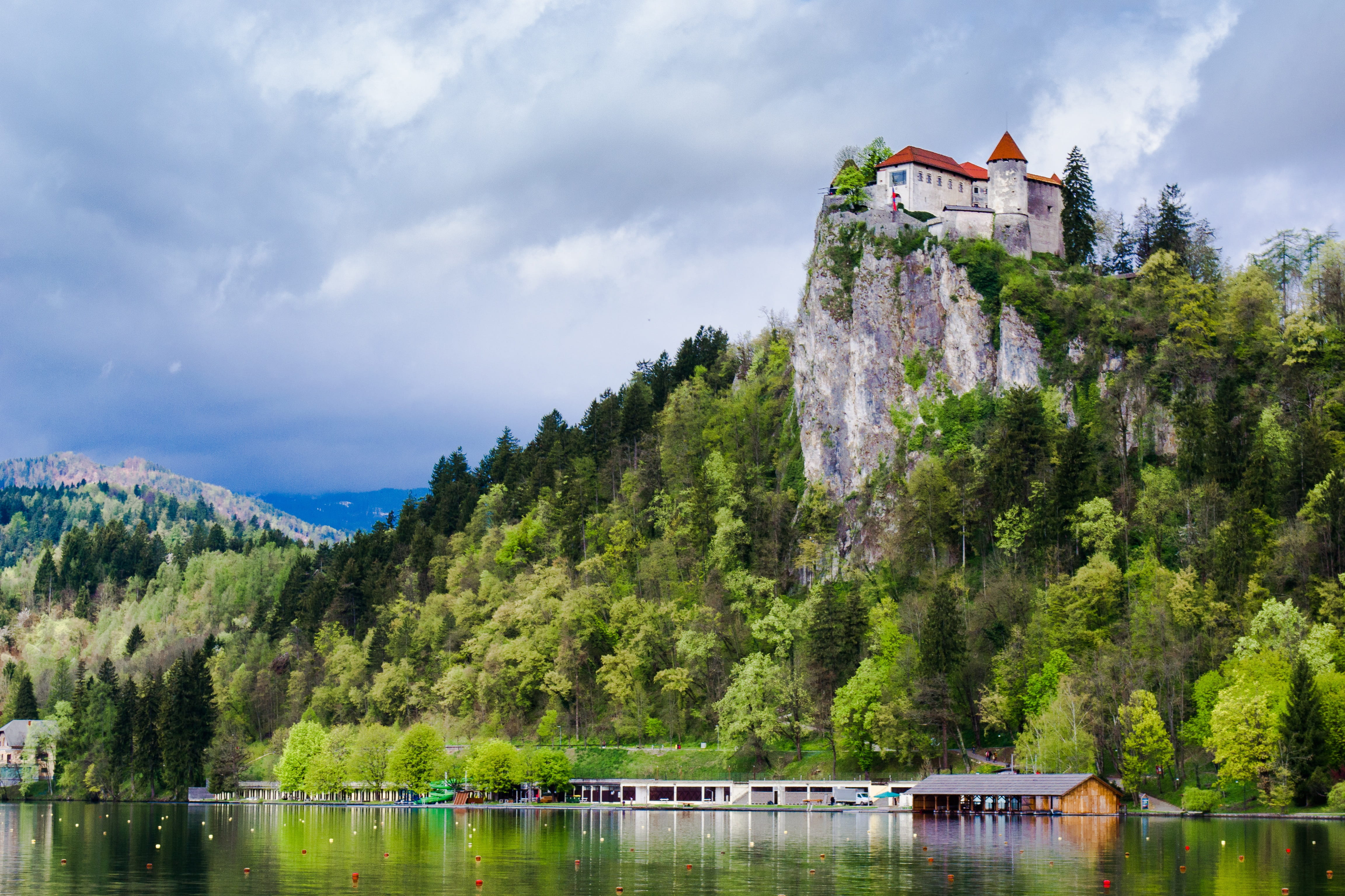 sky, travel destinations, transportation, Slovenia, cloud - sky, scenics - nature, medieval castle, day, river, tree, nature, tranquility, water, 4K, plant, HD Wallpaper