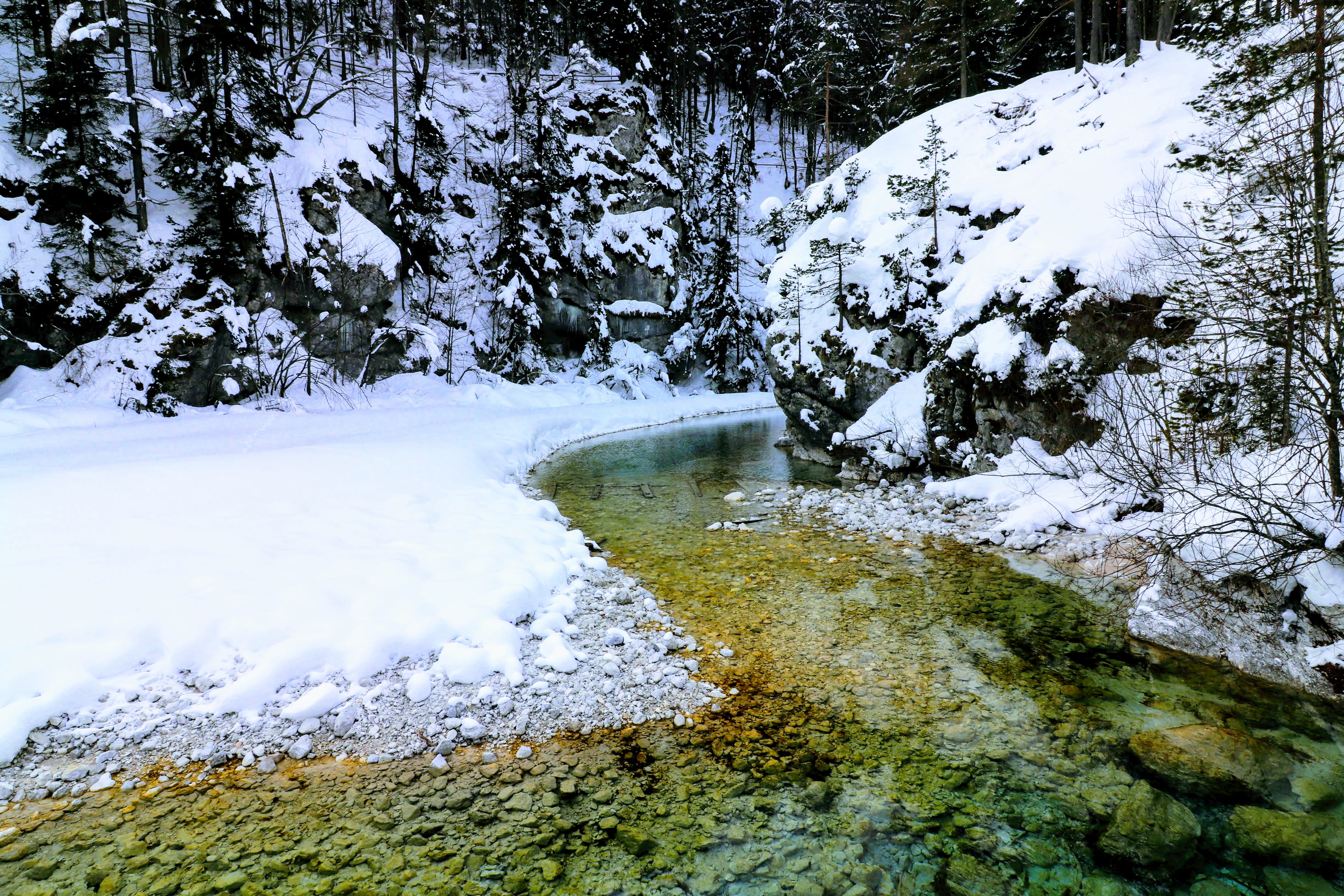 land, rock - object, snowcapped mountain, river, ice, white, cold, photo, nature, clear, field, creek, covered, mountain, body, scenics - nature, snow, HD Wallpaper