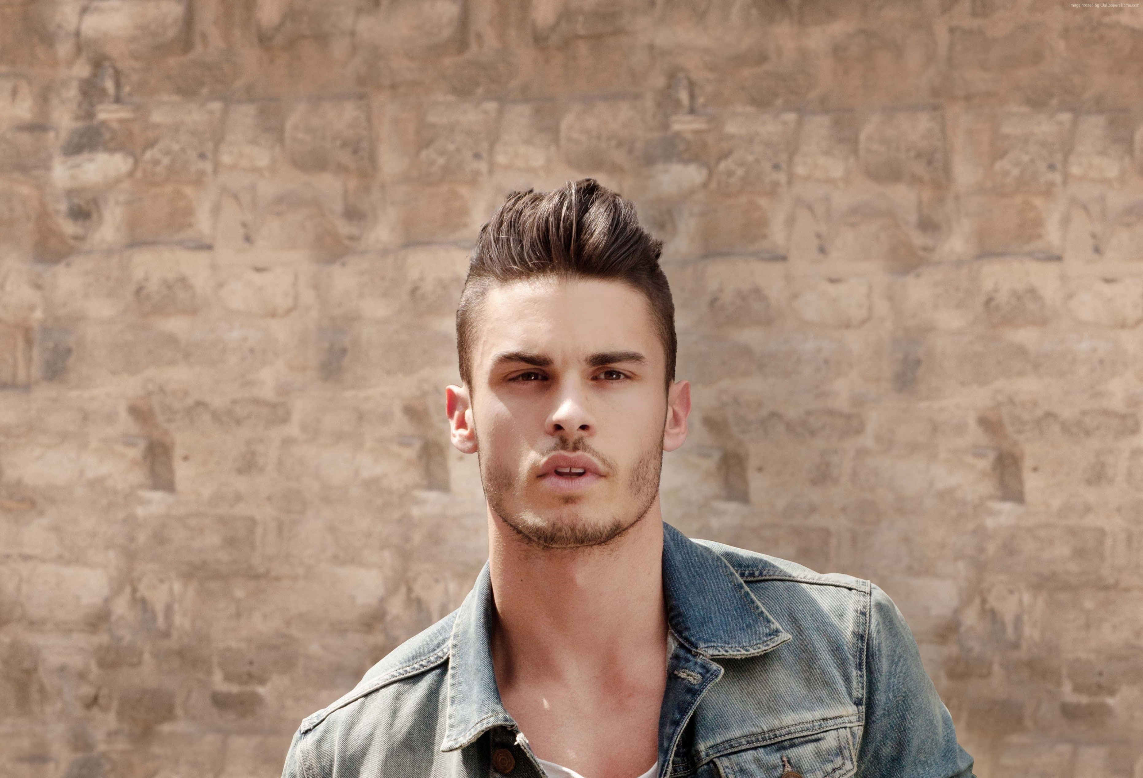young adult, front view, young men, Karl Lagerfeld, Baptiste Giabiconi, hipster - person, brick, Top Fashion Models 2015, beard, facial hair, one person, HD Wallpaper